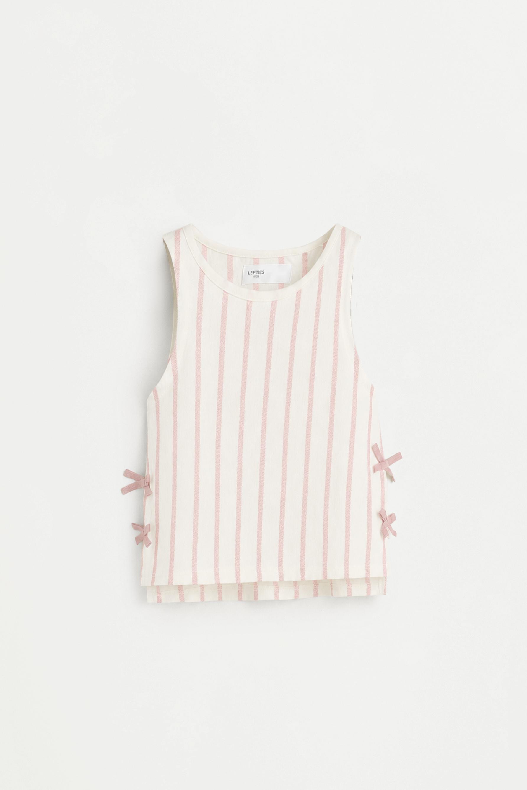 Striped top with ties — PINK/WHITE