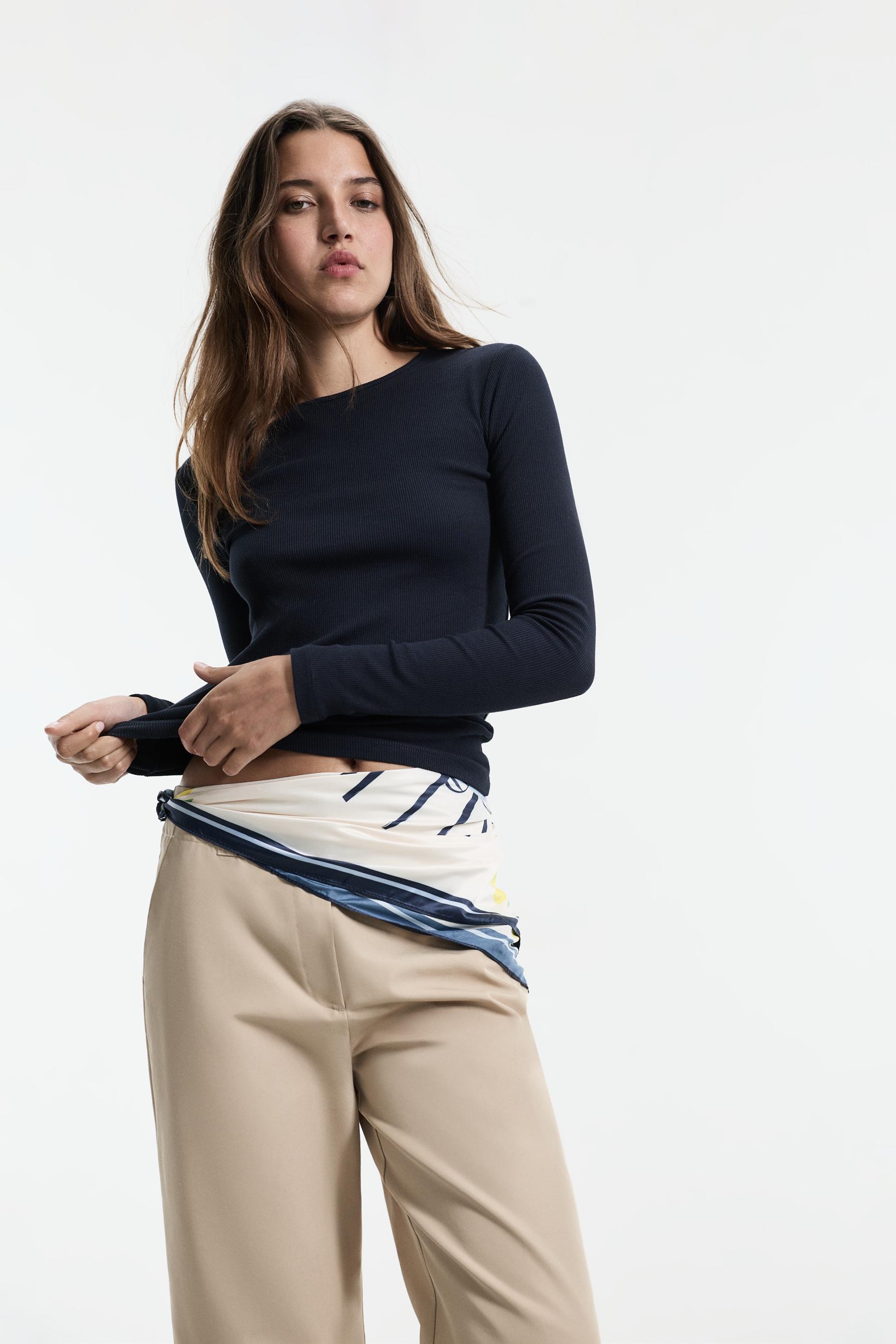 Ribbed long sleeve T-shirt — DARK NAVY