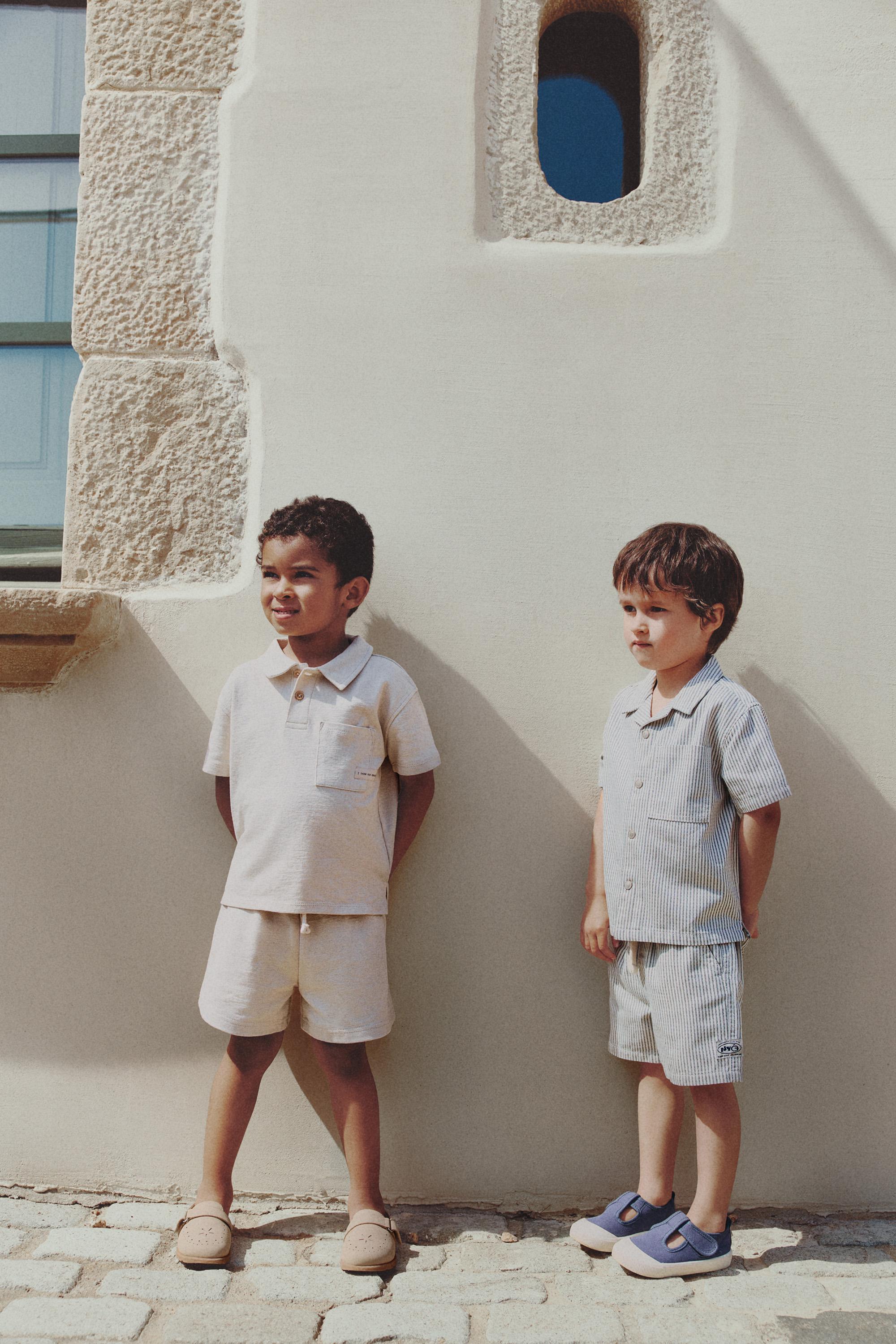 Rustic polo shirt and Bermuda shorts set — ECRU