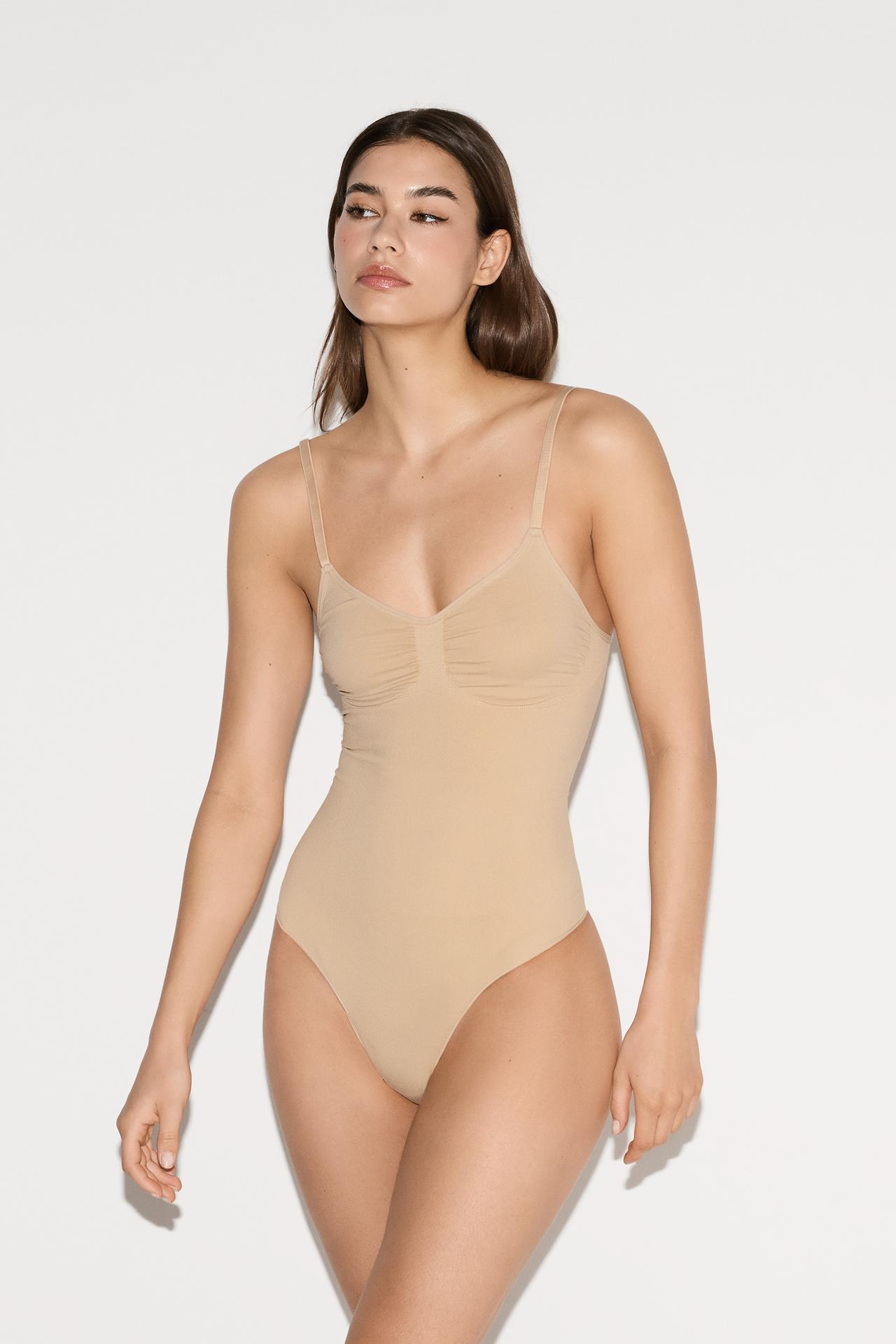Seamless shapewear thong bodysuit — ECRU