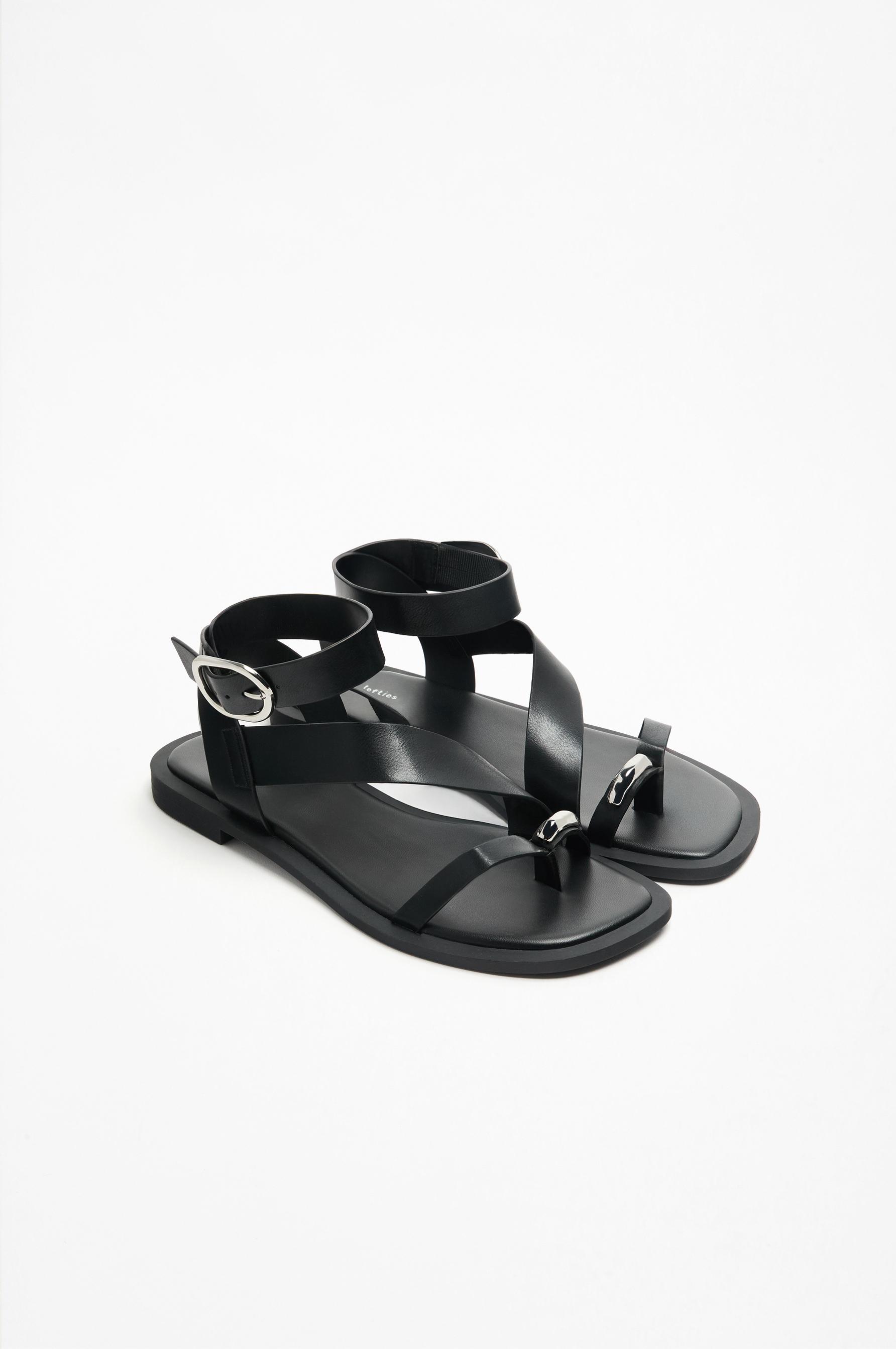 Flat slider sandals — BLACK