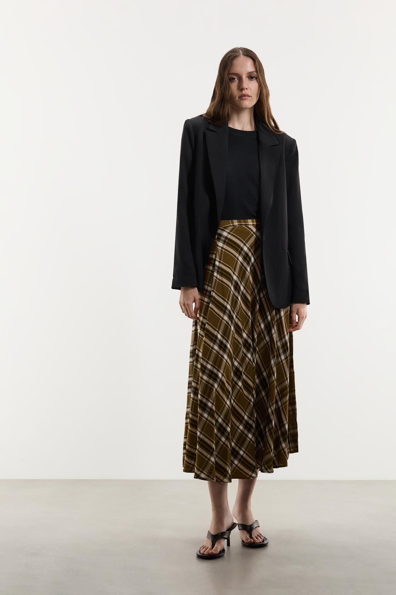 Plaid midi skirt — ECRU/KHAKI