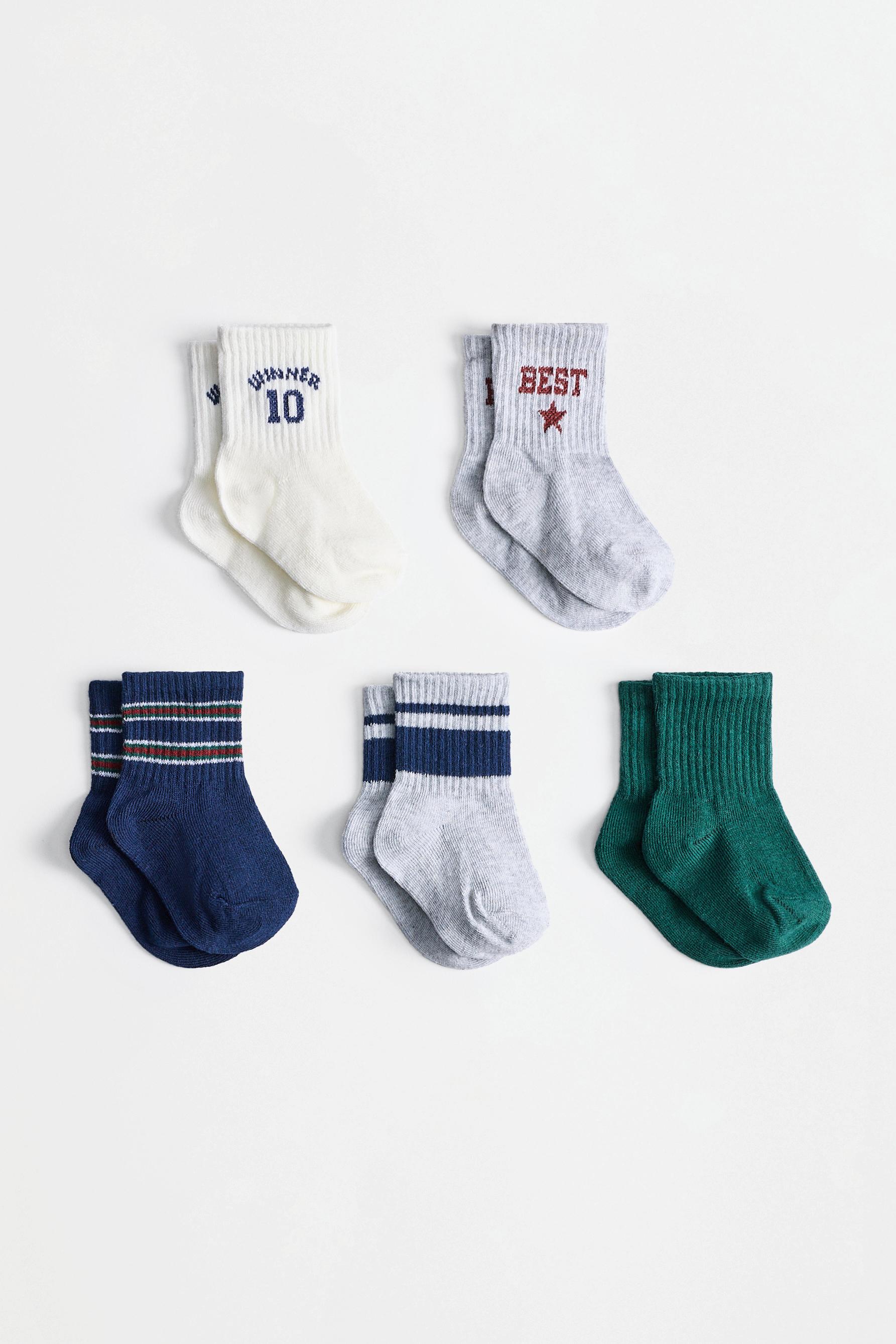 Ribbed contrast long socks (5-pack) — GREY MARL