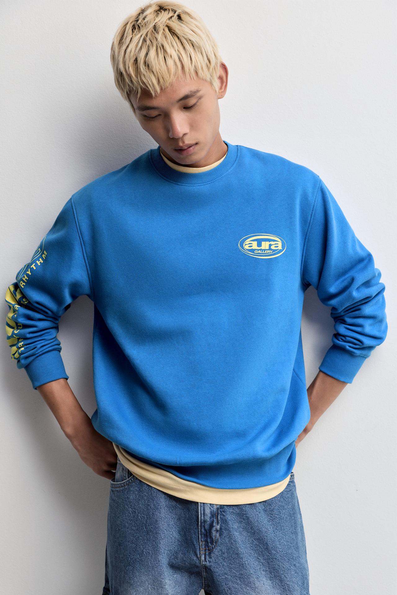 Text print sweatshirt — SKY BLUE