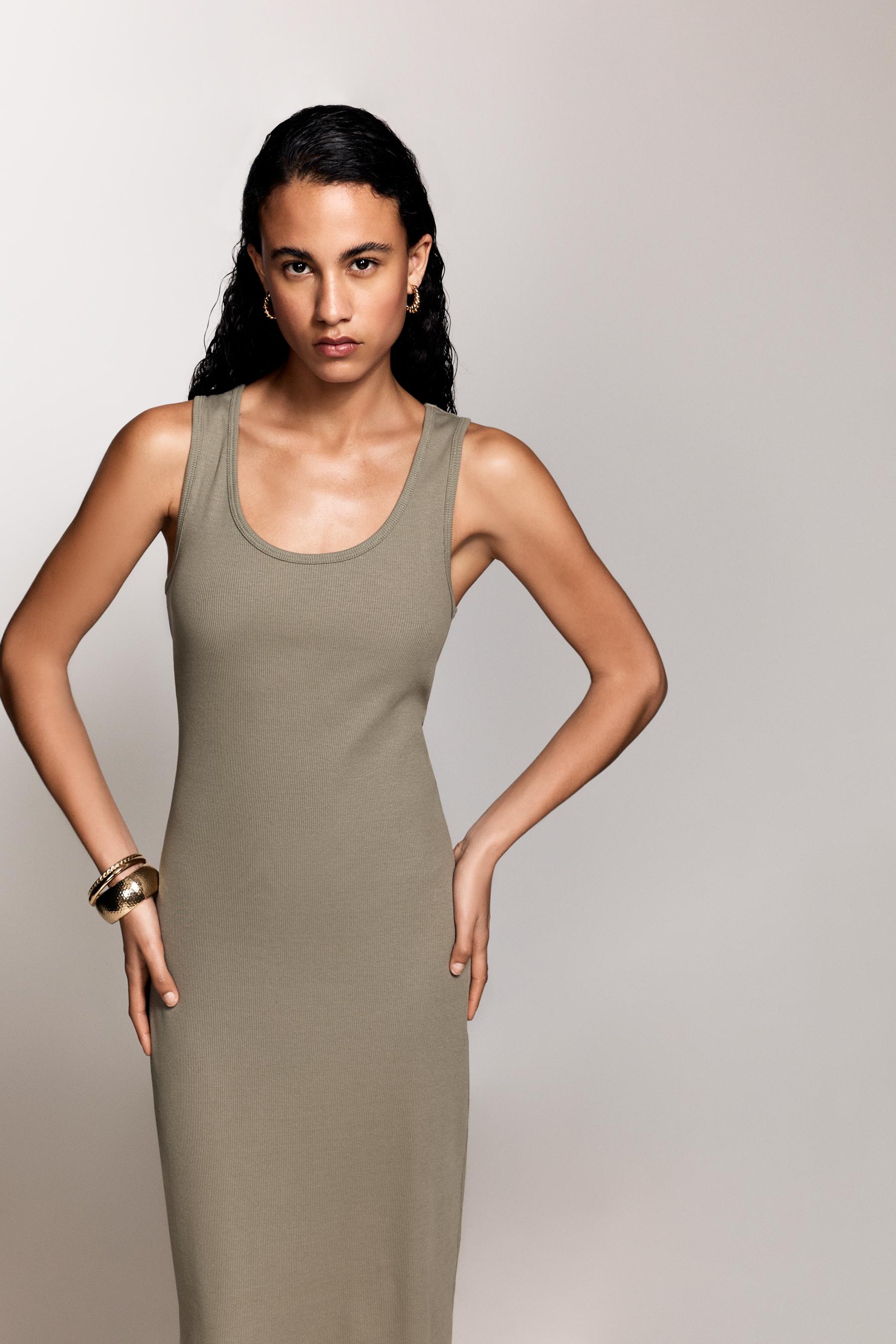 Ribbed midi dress — PALE KHAKI