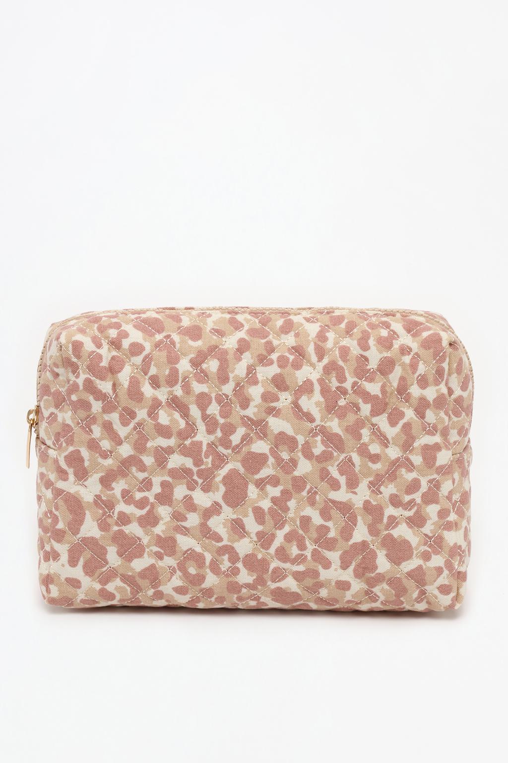 Quilted animal print toiletry bag