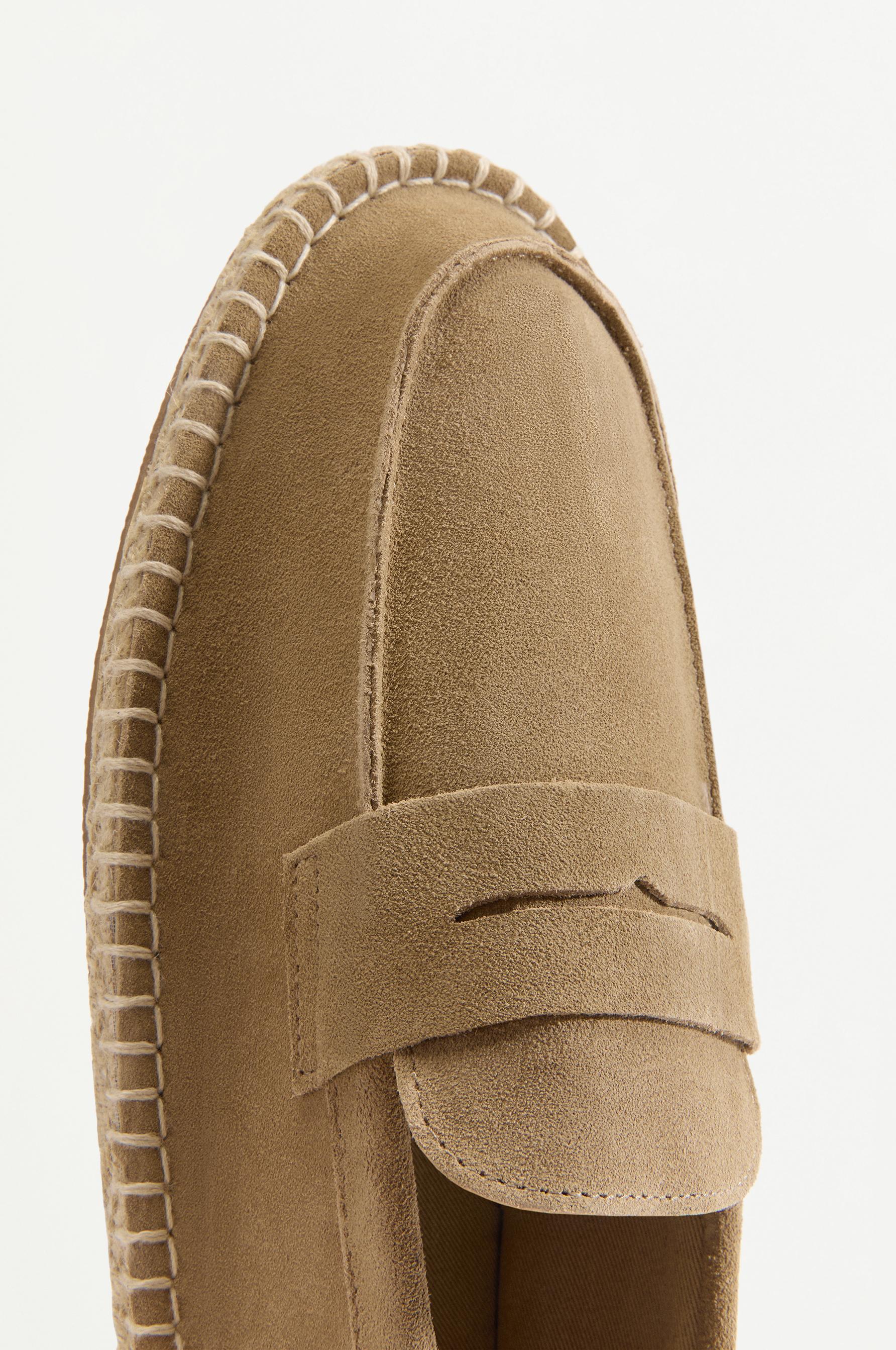 Leather moccasin with jute-effect sole — BEIGE