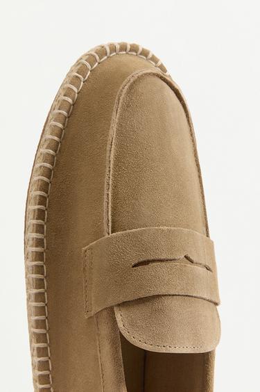 Leather moccasin with jute-effect sole — BEIGE 4