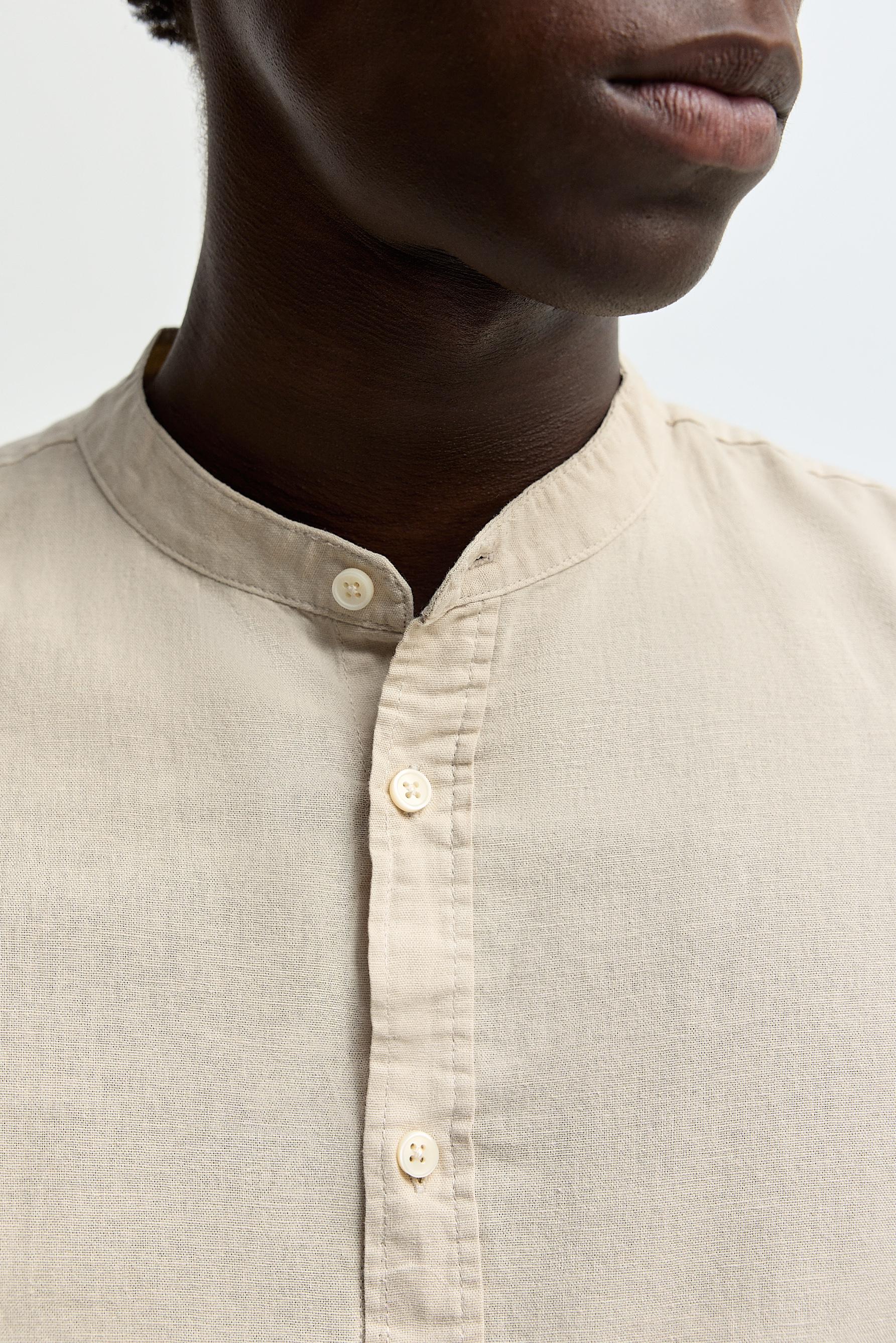 Linen and cotton stand collar shirt — BEIGE