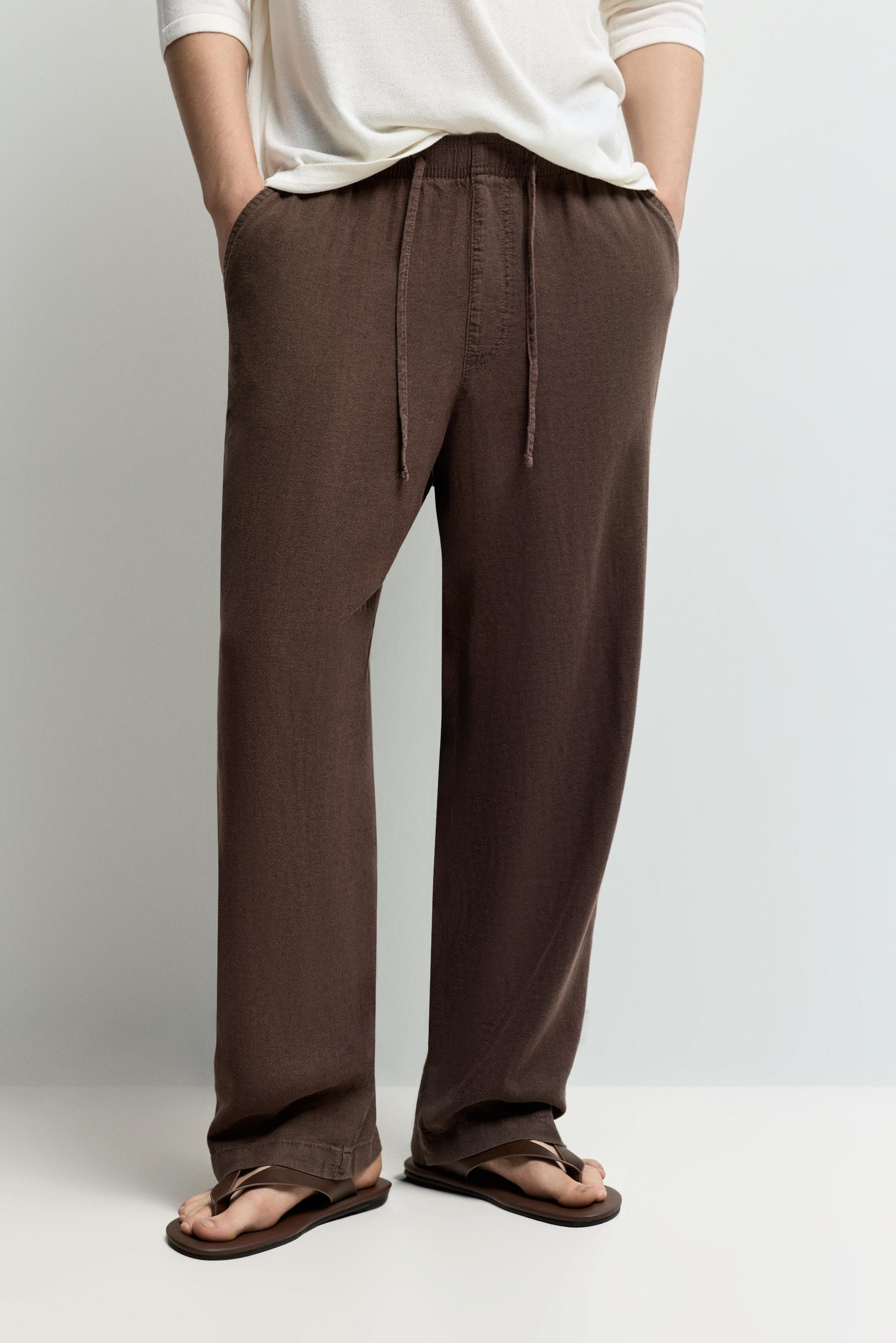Baggy Linen-Blend Joggers — CHOCOLATE