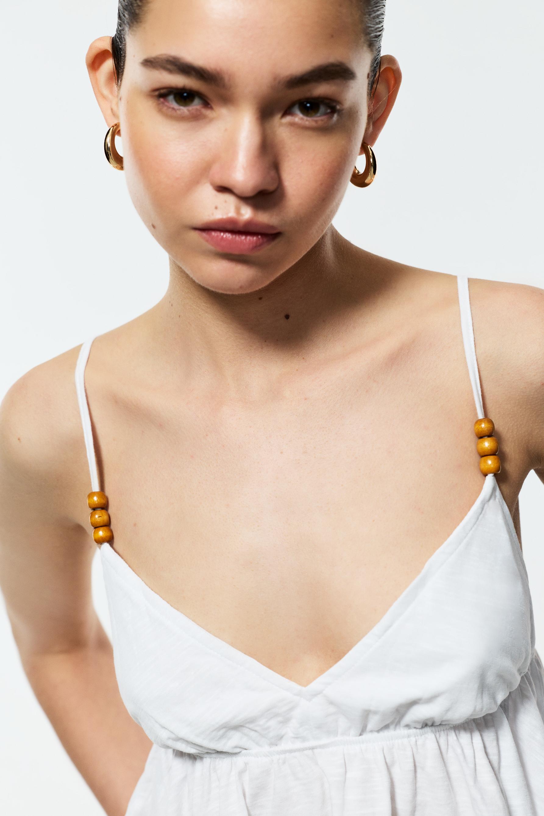 Beaded swing top — OFF WHITE