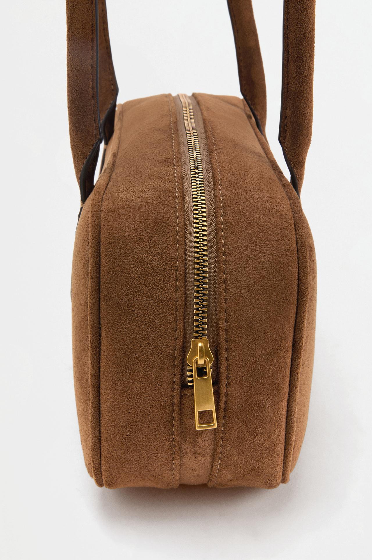 Faux suede shoulder bag — CAMEL