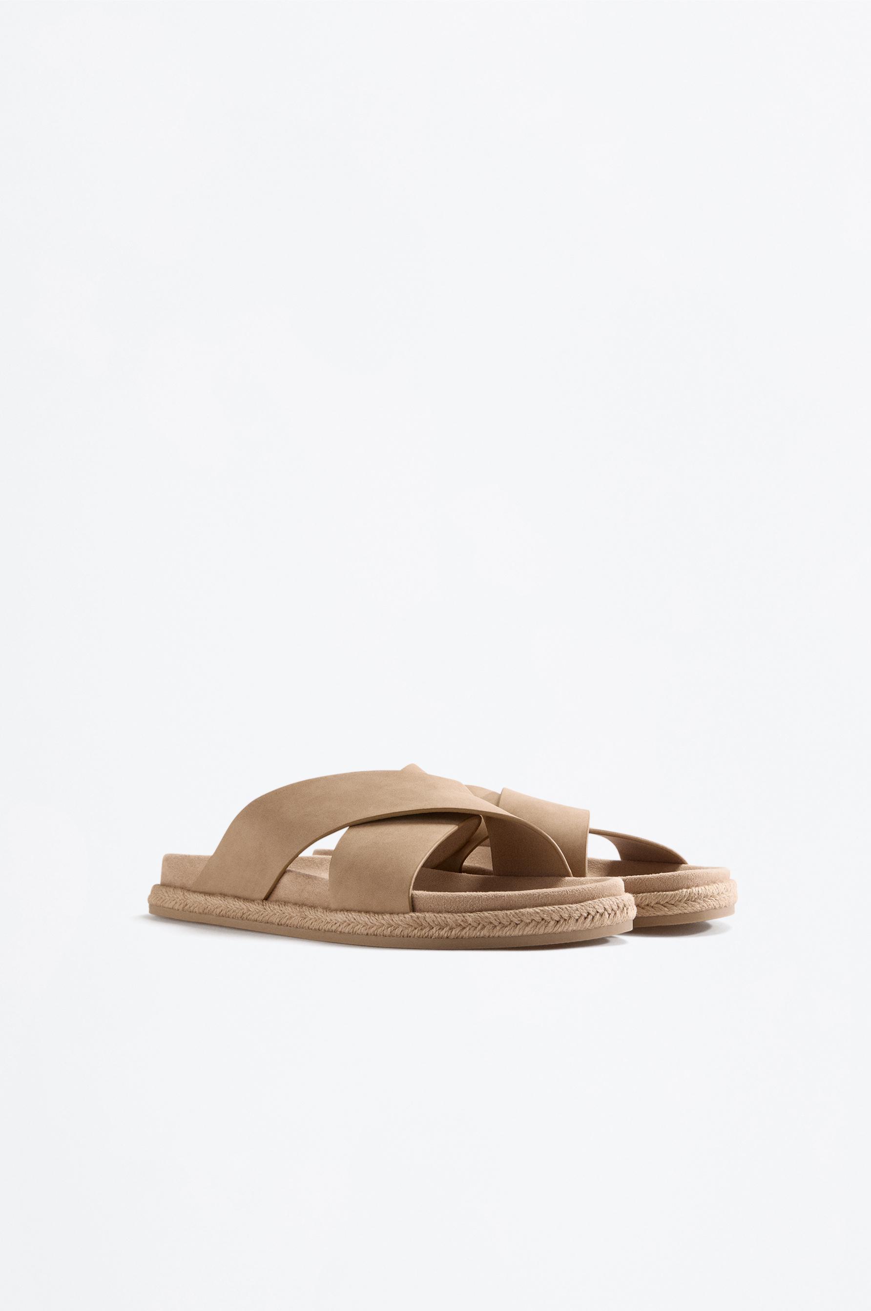 Cross-strap jute-effect sandals — BEIGE