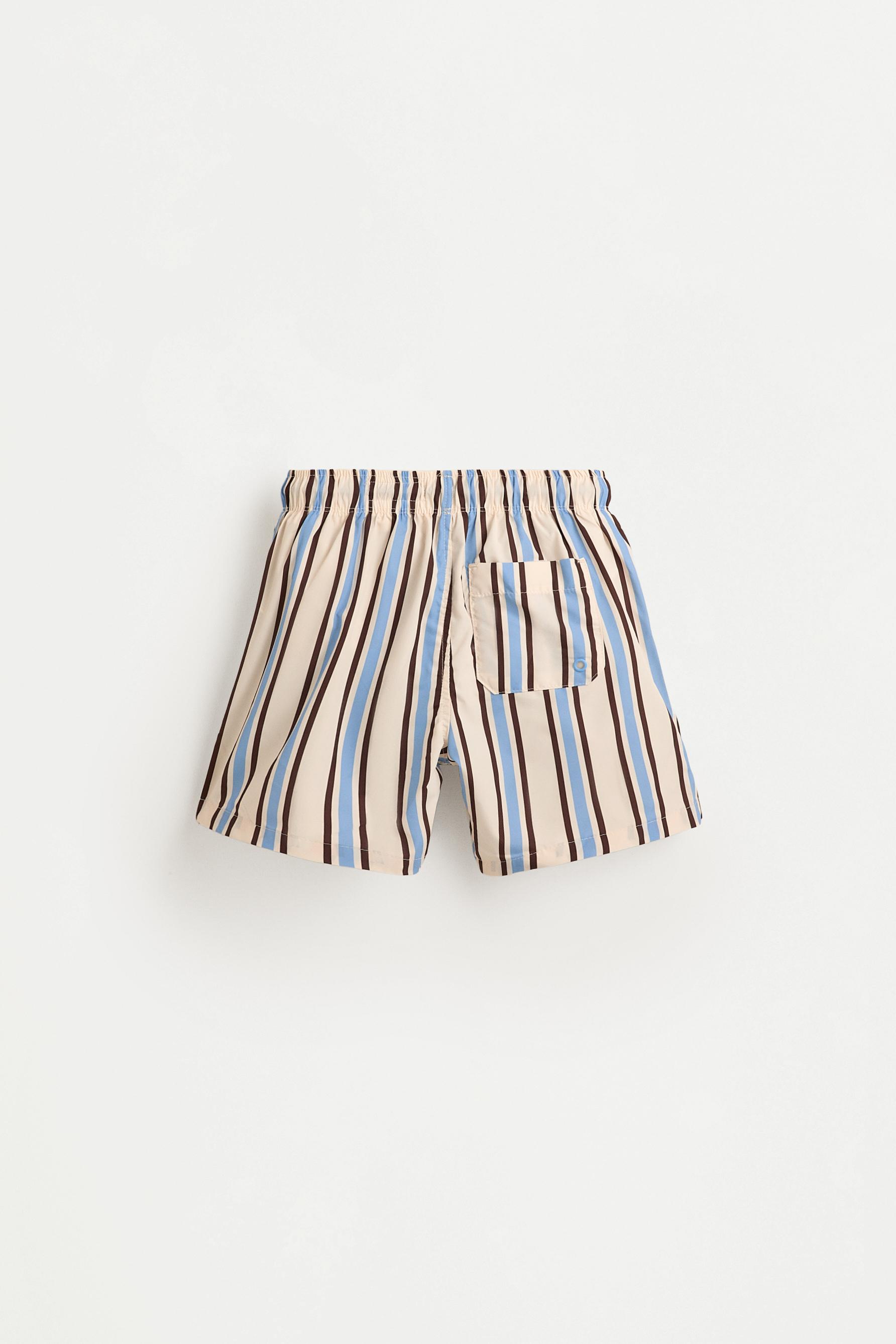 Boy's Striped Brown Swim Trunks — BROWN