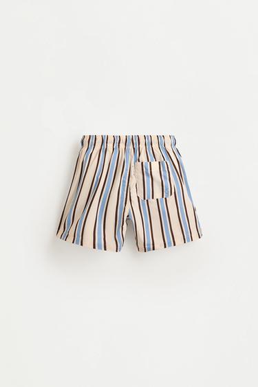 Boy's Striped Brown Swim Trunks — BROWN 2