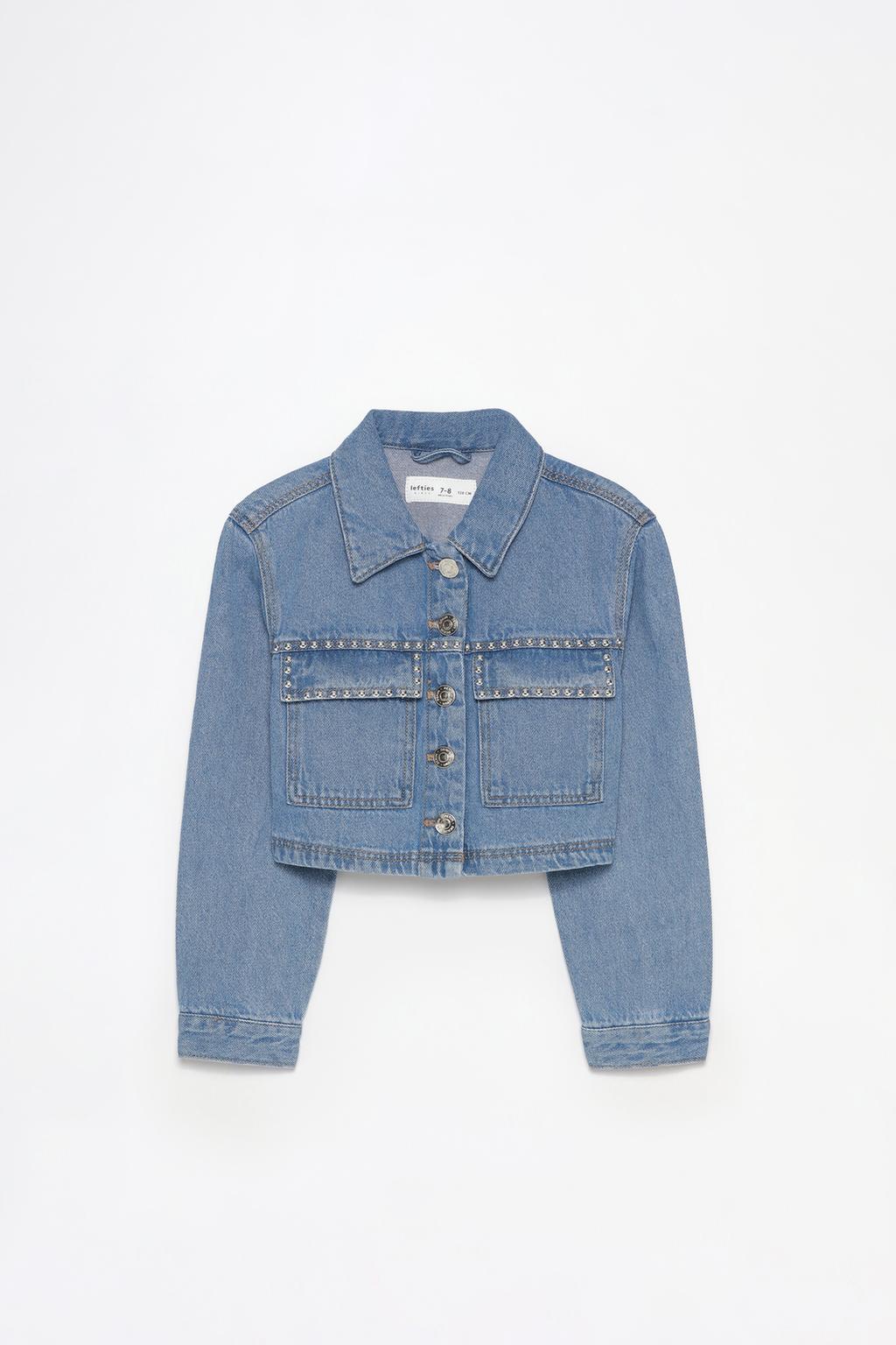 Cropped denim overshirt with studs