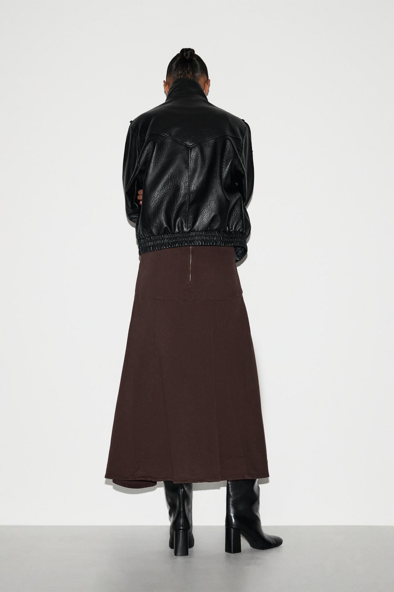 A-line midi denim skirt — BROWN MARL