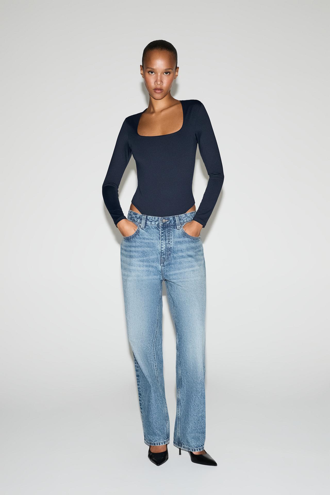 Bodysuit with square neckline — DARK NAVY