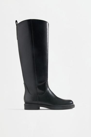 Flat knee-high riding boots — BLACK 1