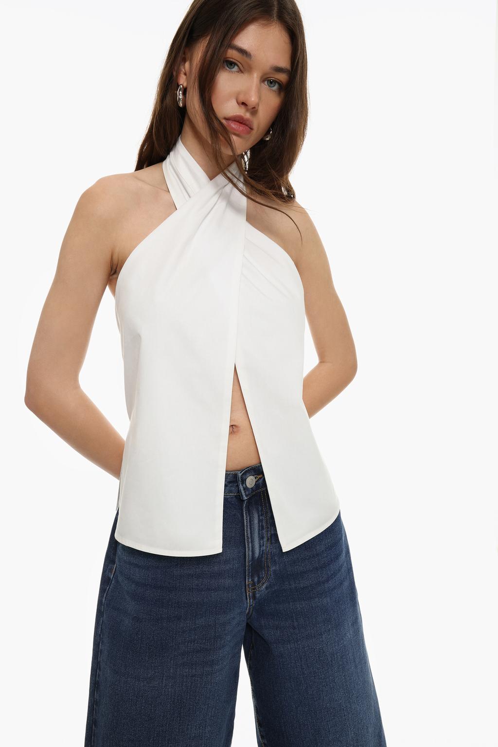 Asymmetric poplin top