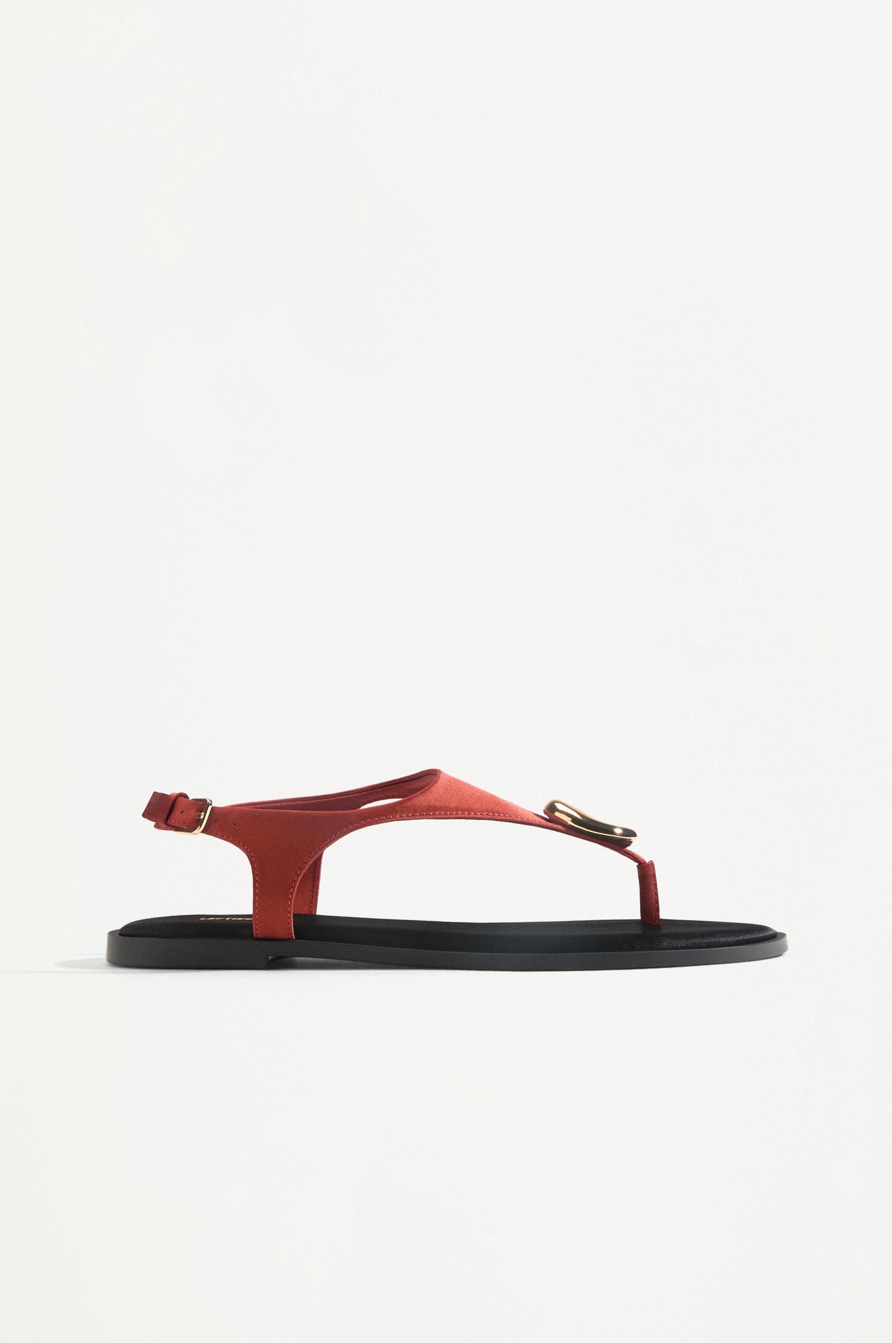 Beaded flat slider sandals — RUSSET