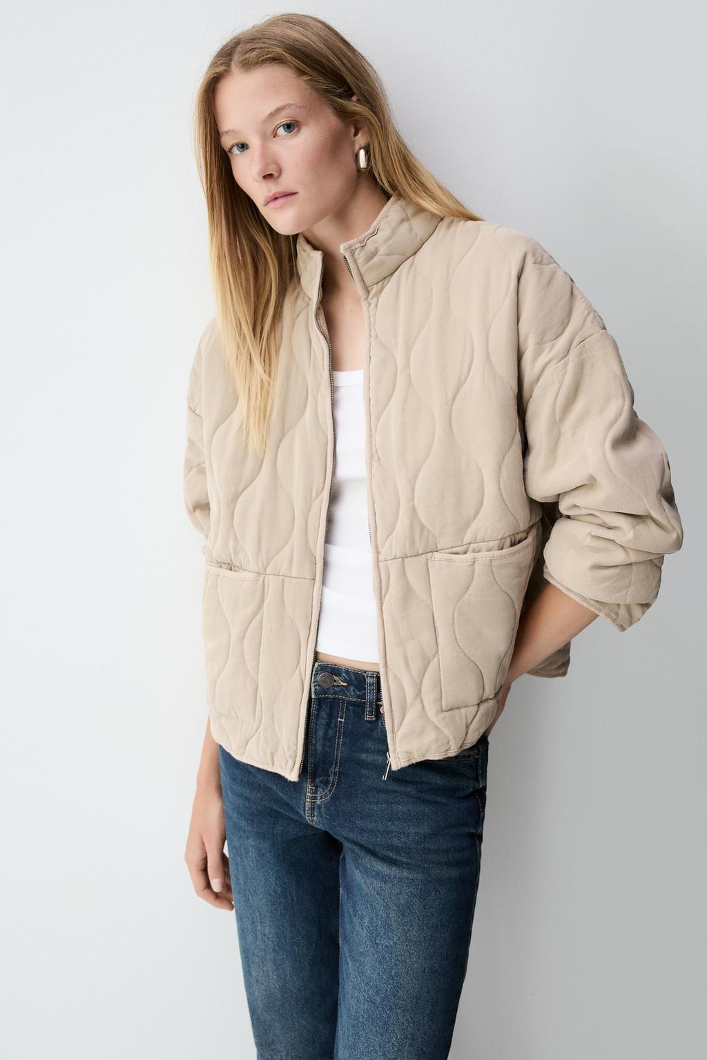 Washed effect quilted jacket