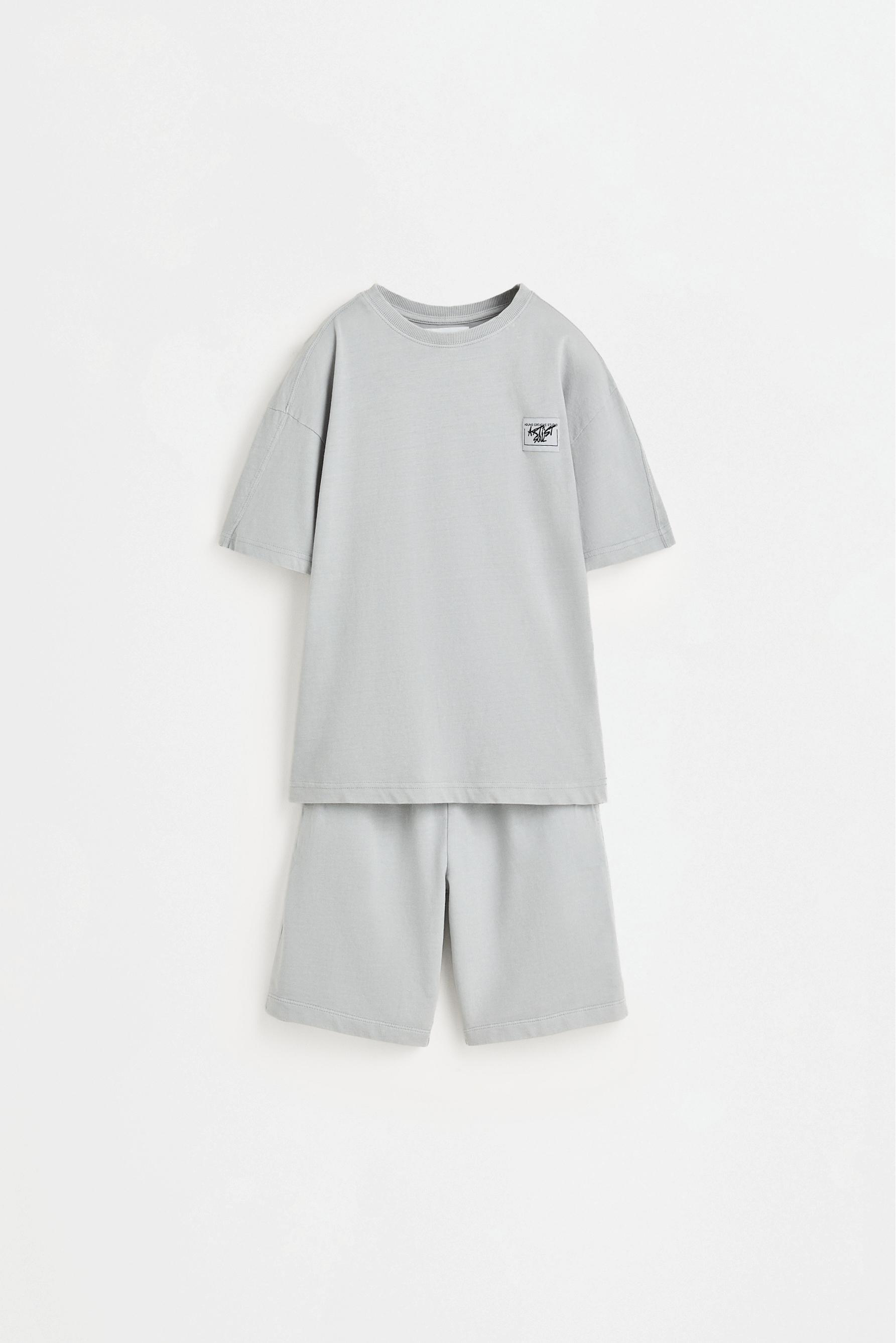 Washed-effect T-shirt and Bermuda shorts set — PALE GREY