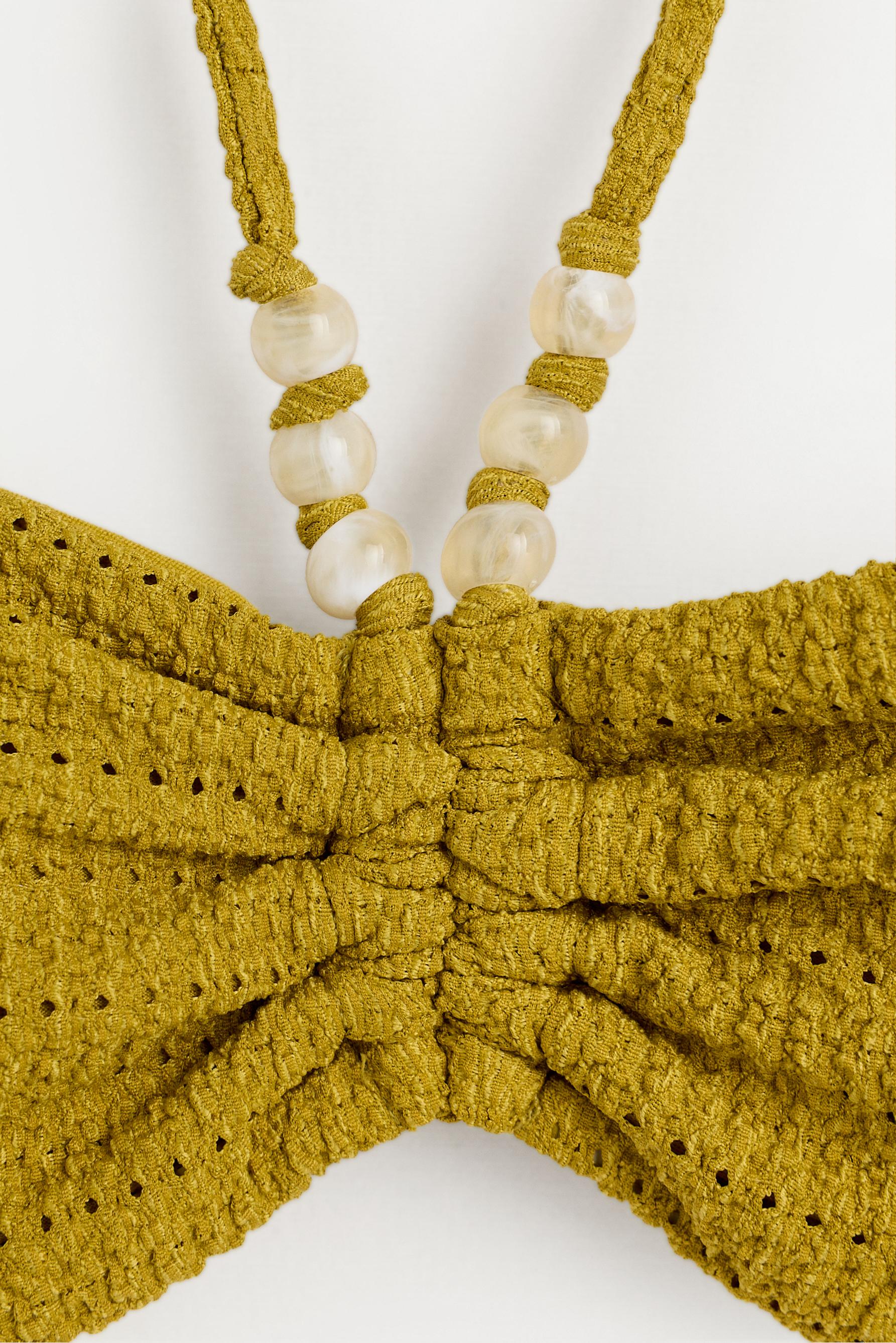 Beaded bandeau bikini top — OLIVE GREEN