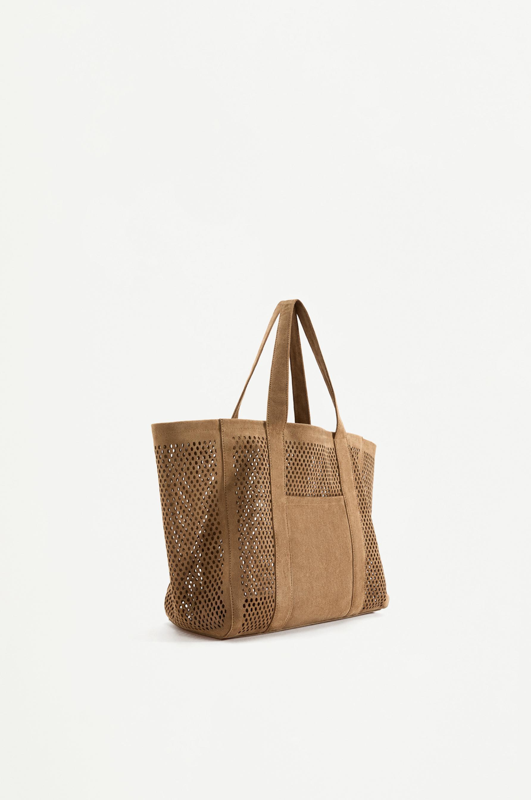 Openwork shopper bag — CAMEL