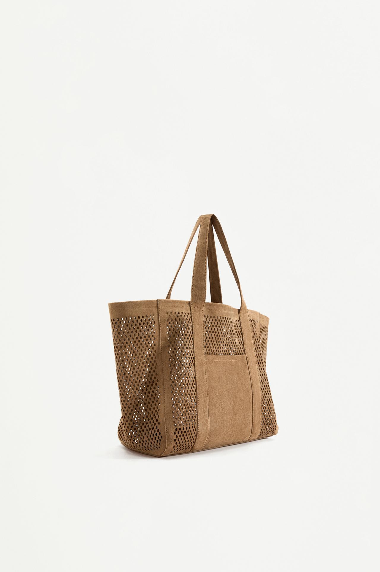 Openwork shopper bag — CAMEL