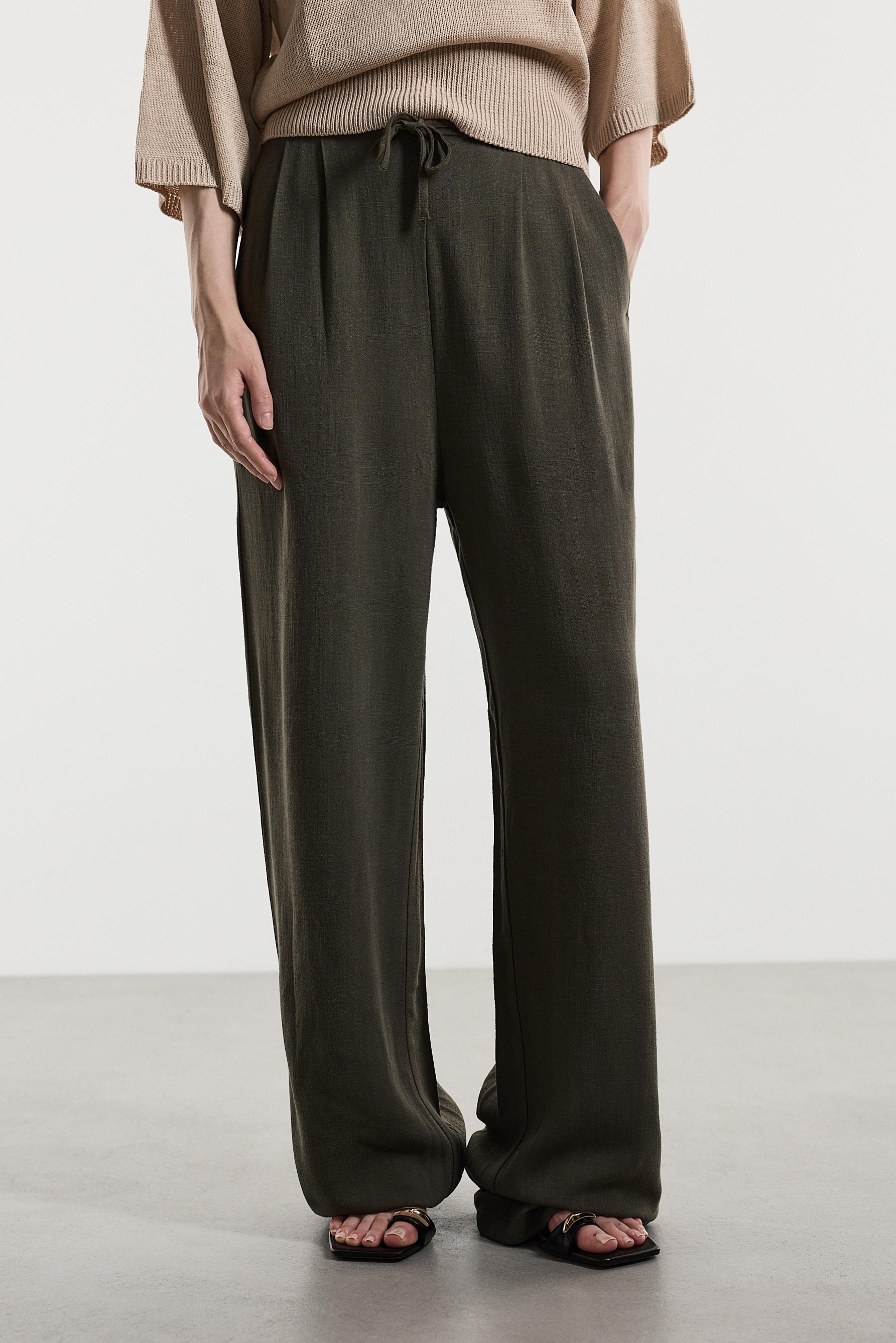 Rustic wide-leg trousers — DARK KHAKI