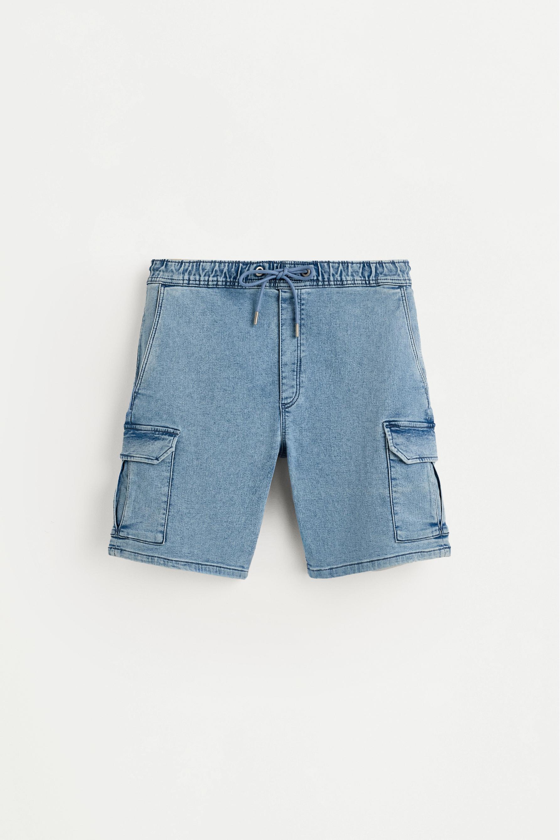 Denim cargo jogger Bermuda shorts — PALE BLUE