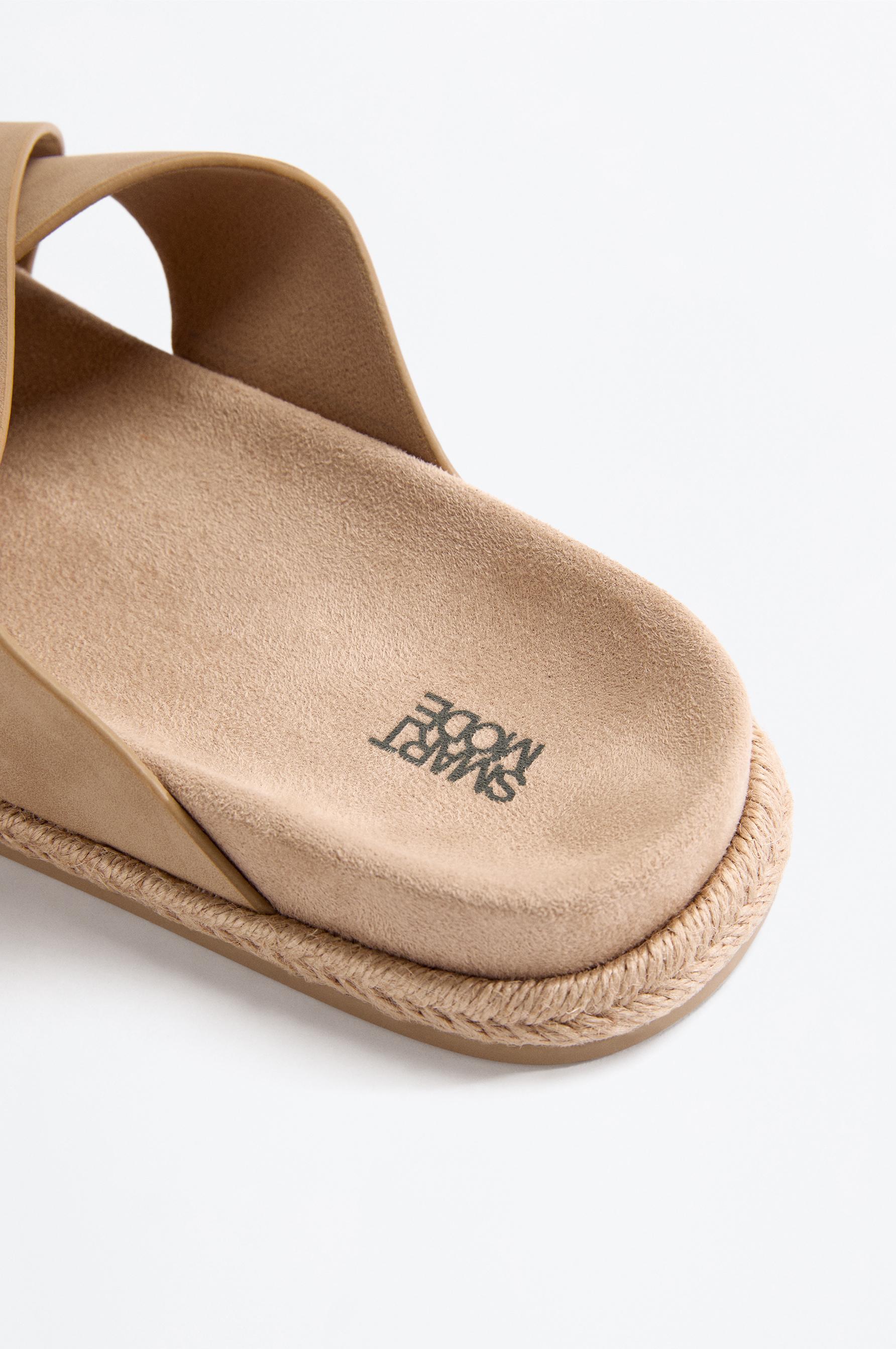 Cross-strap jute-effect sandals — BEIGE