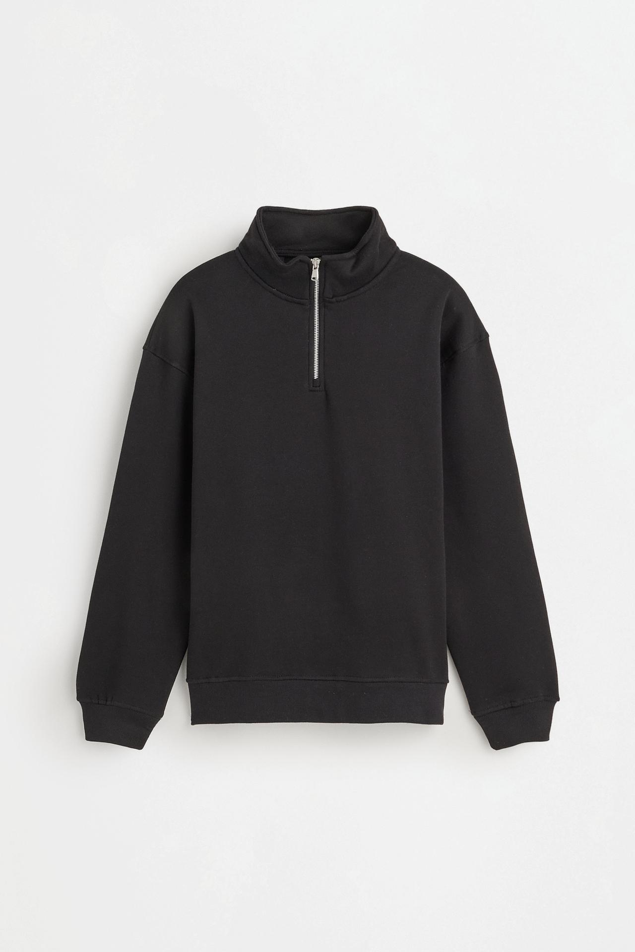 High-neck zip-up sweatshirt — BLACK