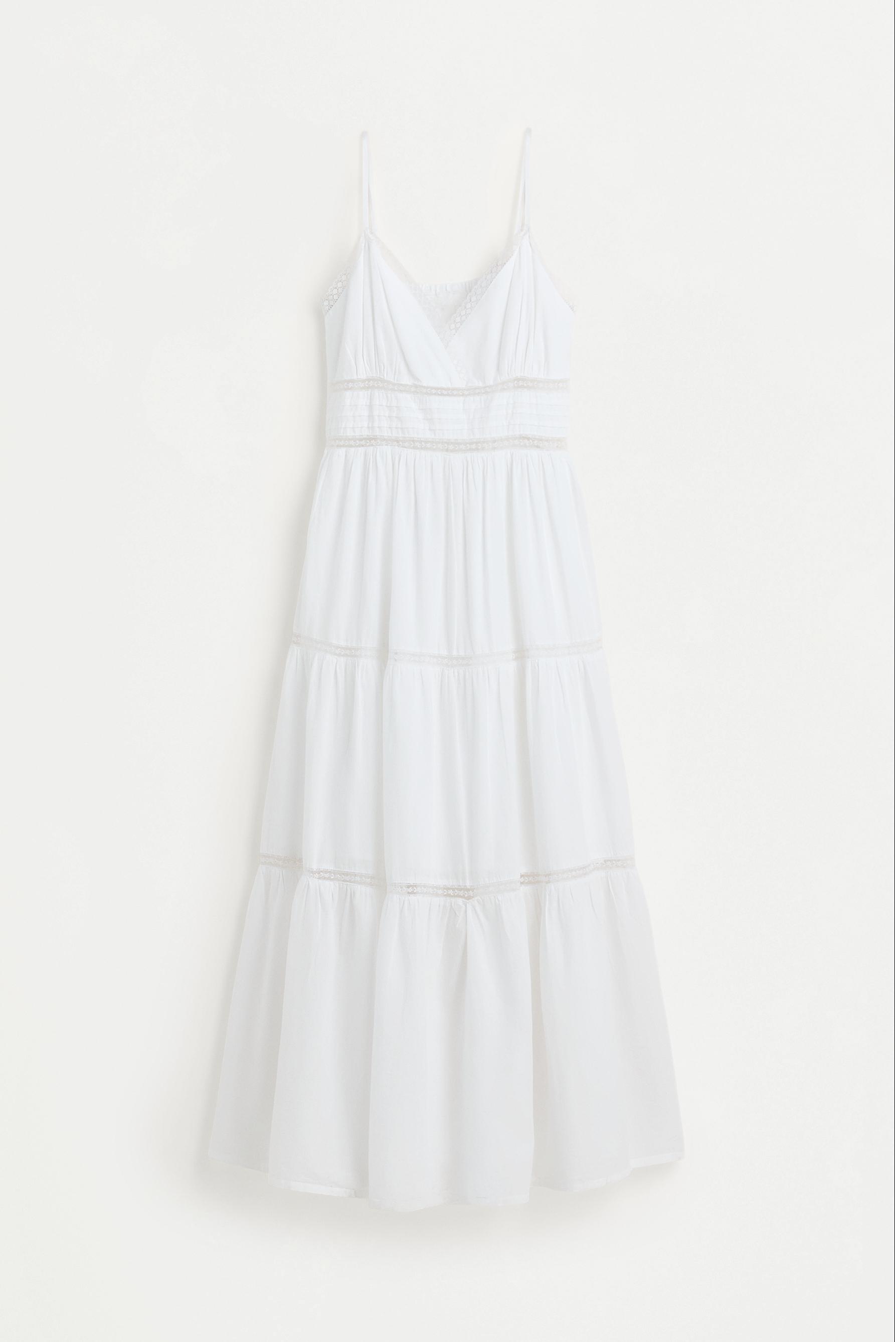 Midi dress with lace trim — WHITE