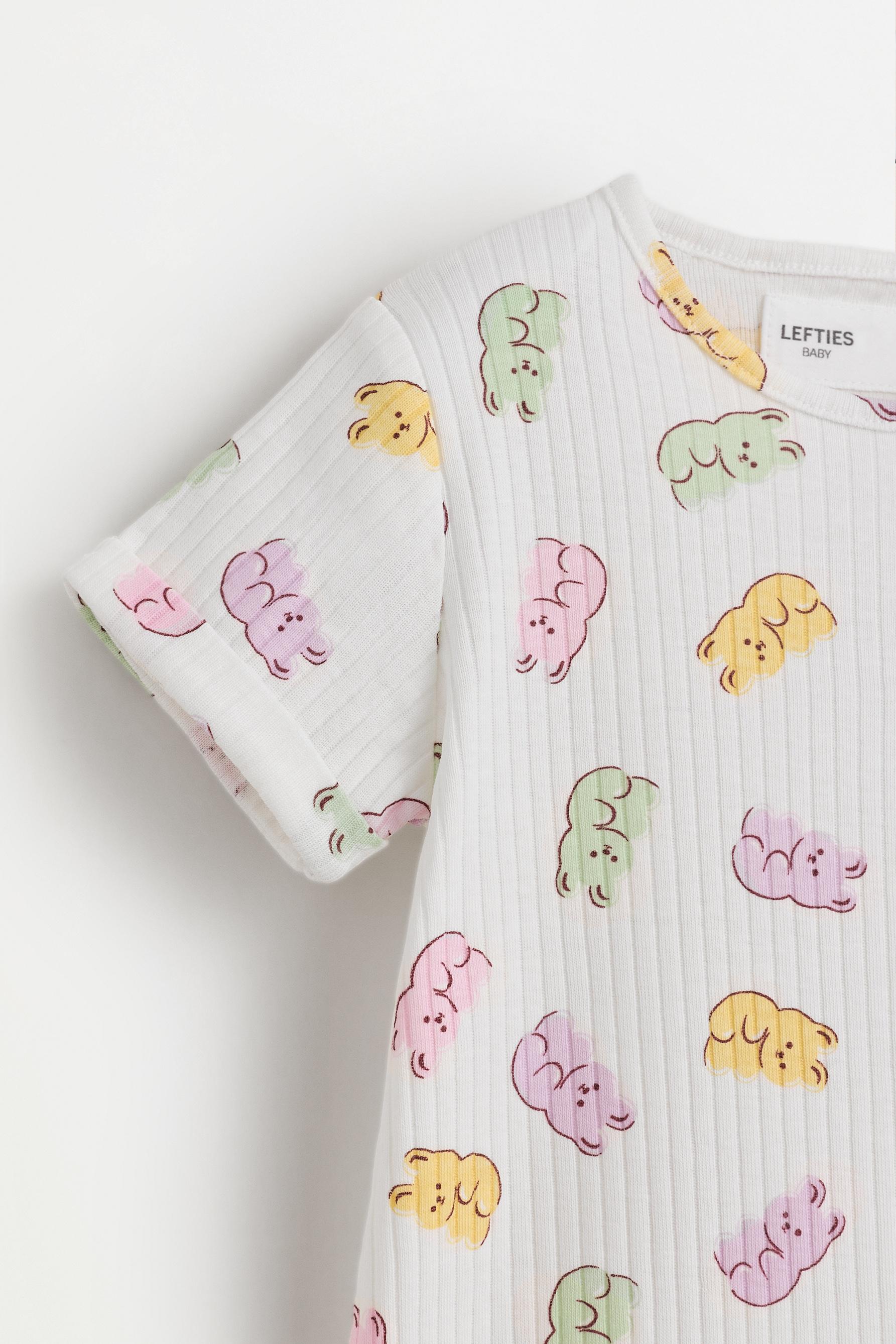 Ribbed bear print sleepsuit — OFF WHITE