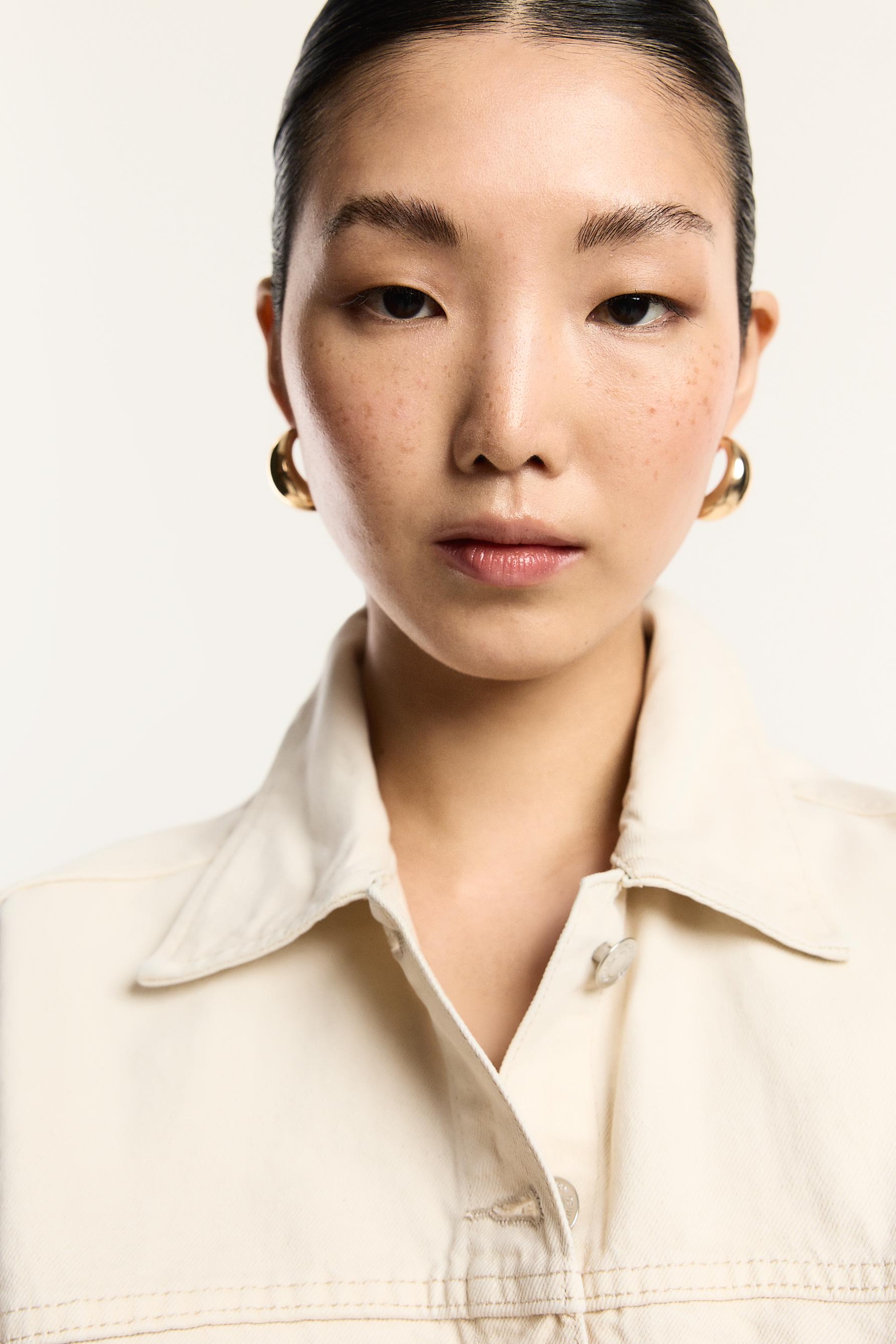 Denim overshirt with pockets — STRAW BROWN