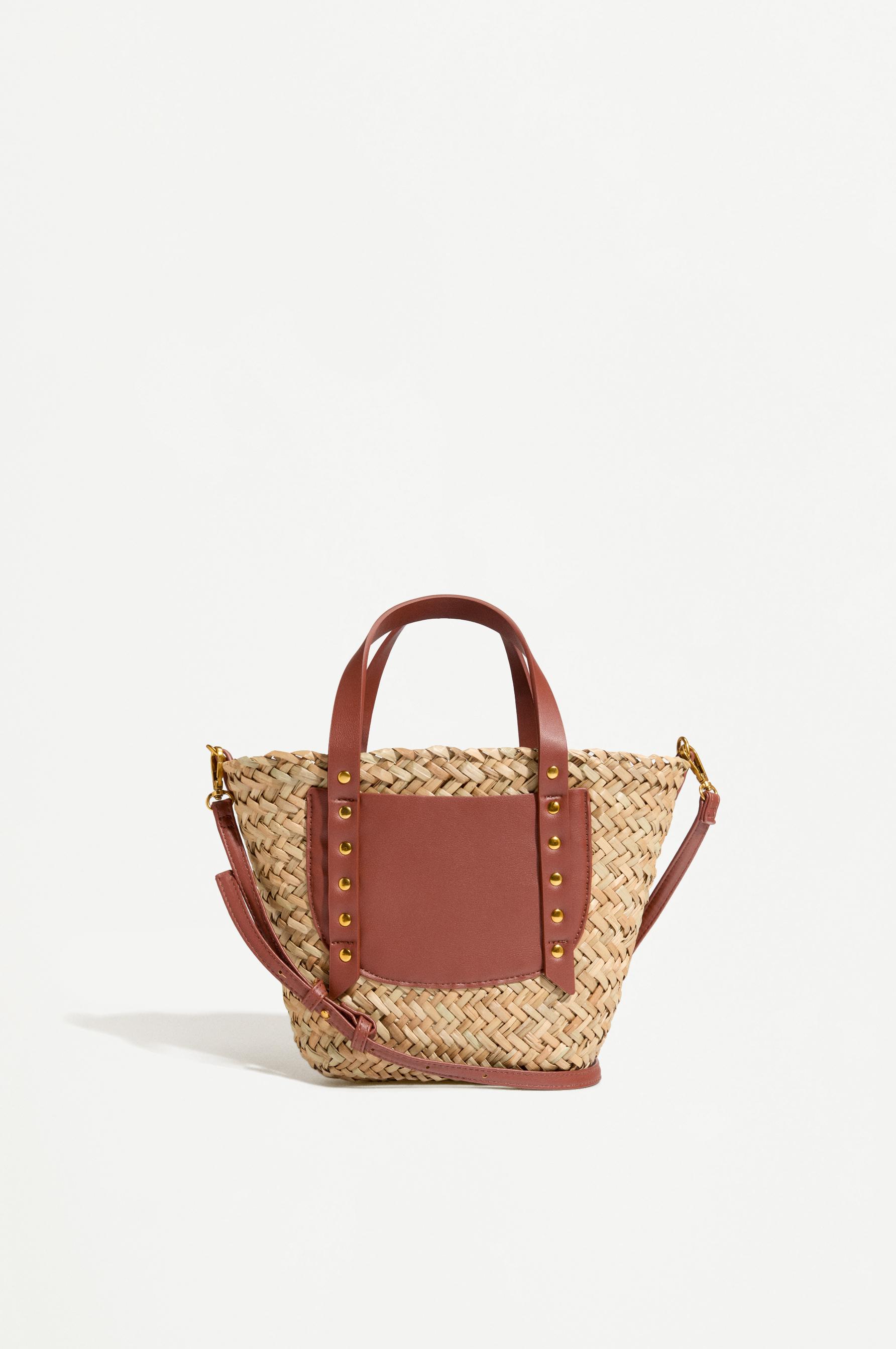 Mini jute crossbody tote — CAMEL