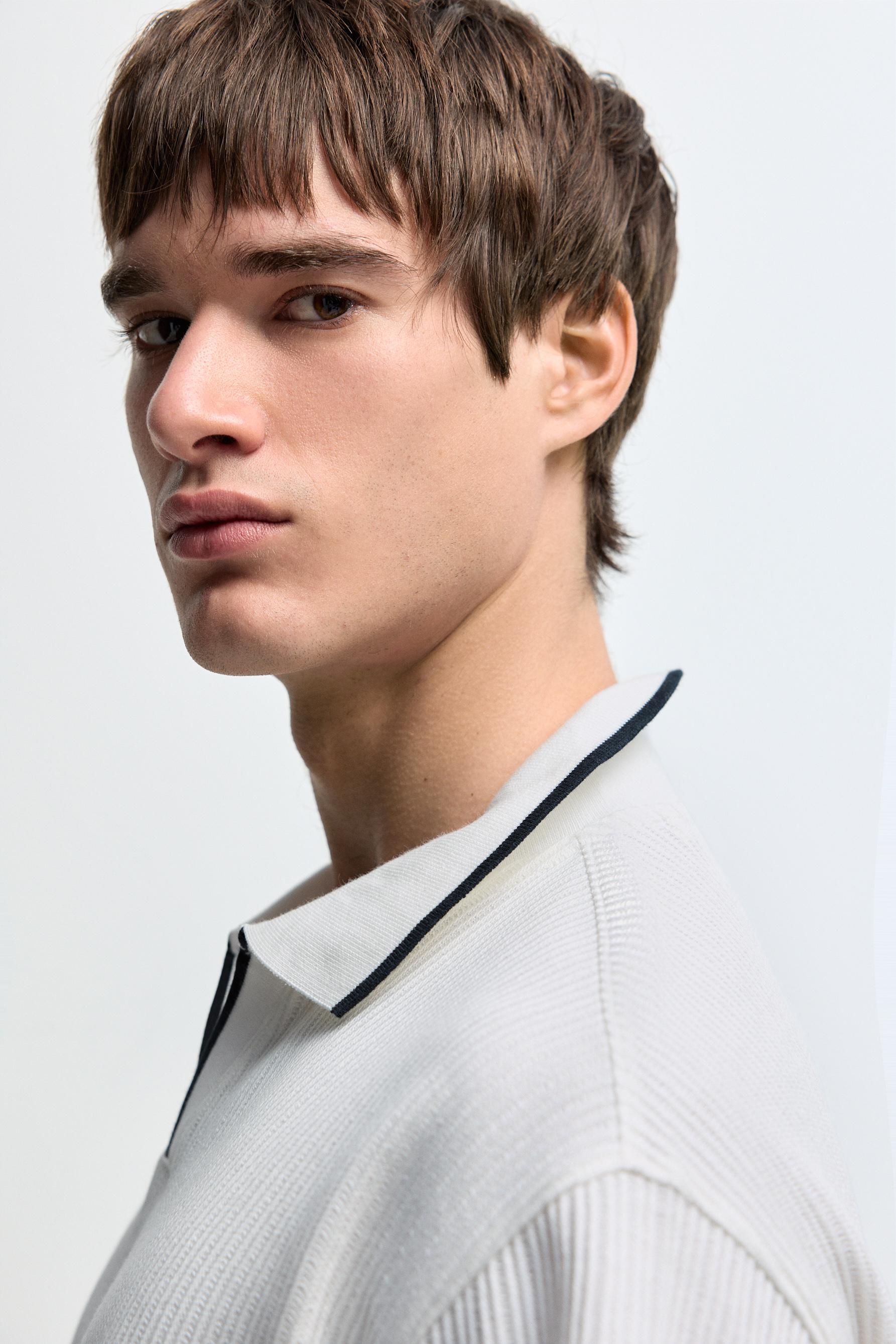 Contrast rib polo shirt — PINKISH WHITE