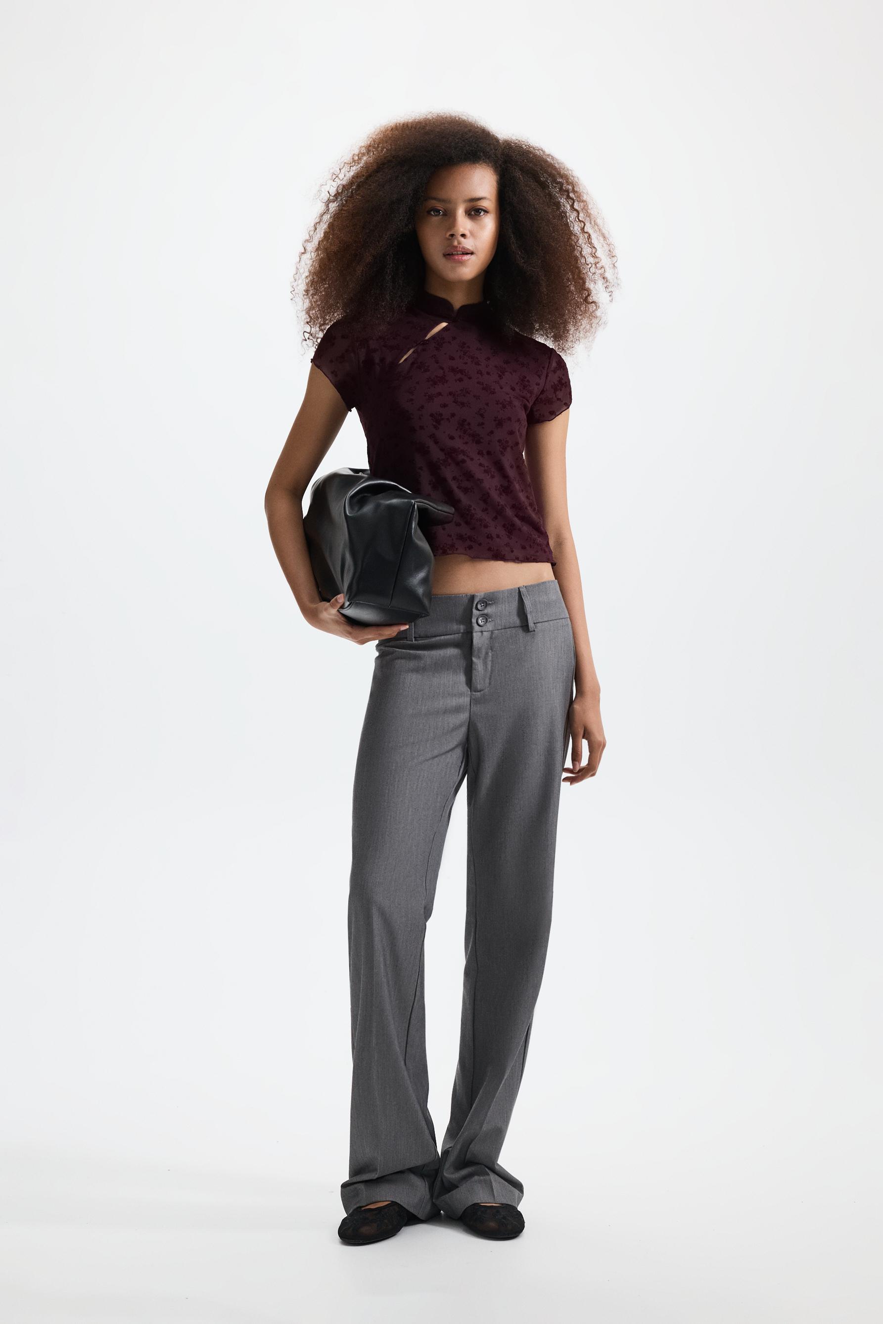 Slim fit stand collar T-shirt — MAROON