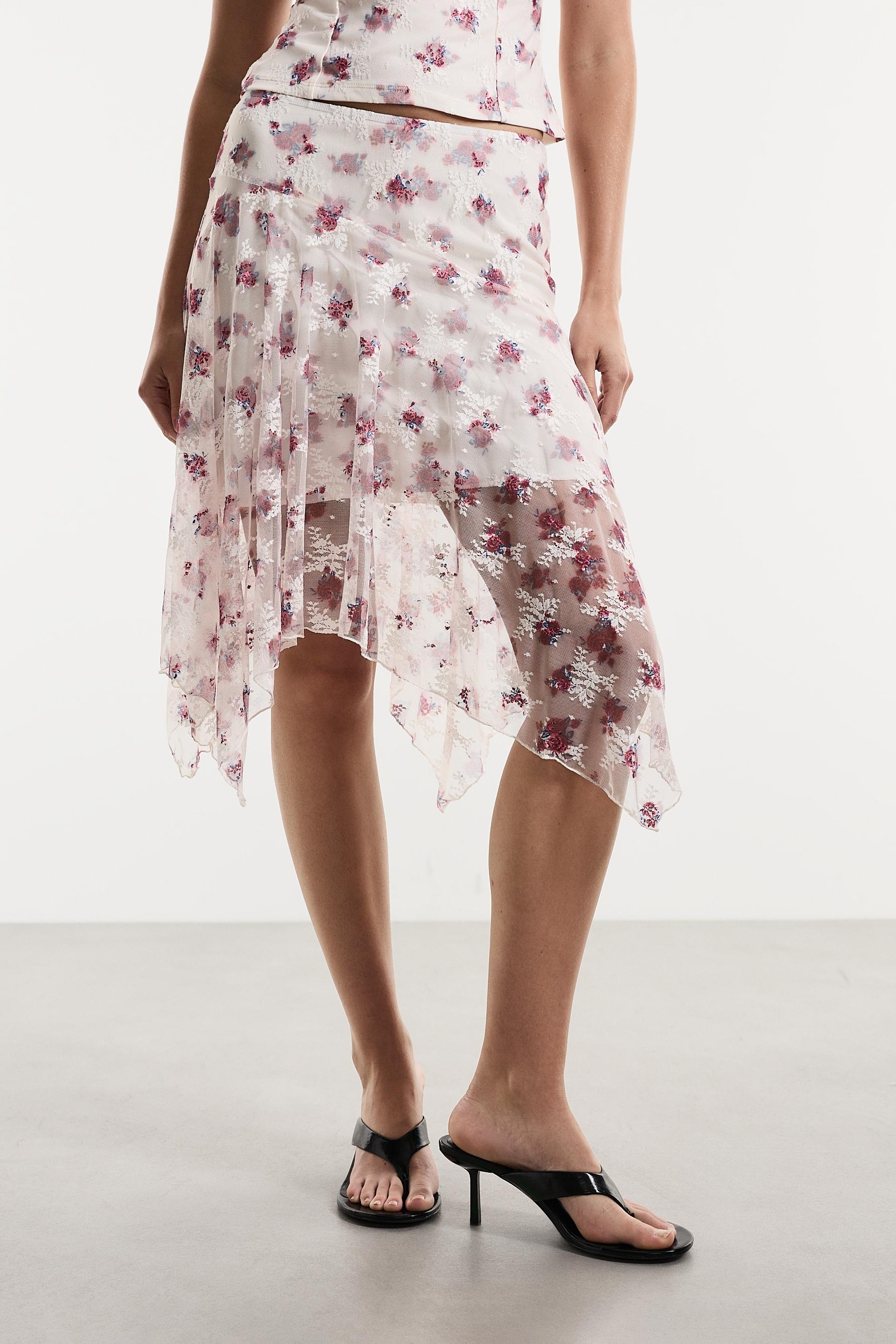Floral asymmetric skirt — OFF WHITE