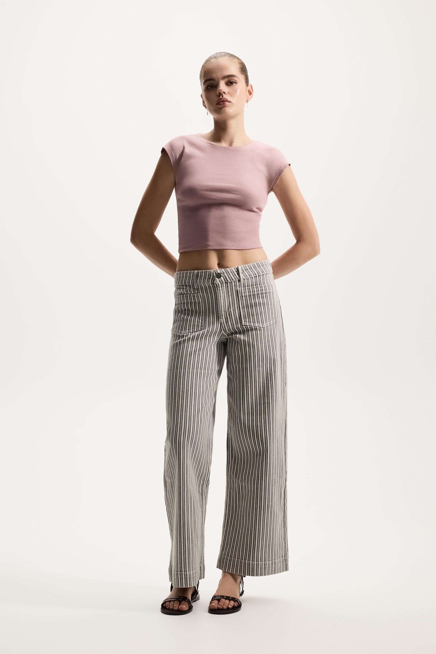 Striped culotte jeans — ECRU/BROWN