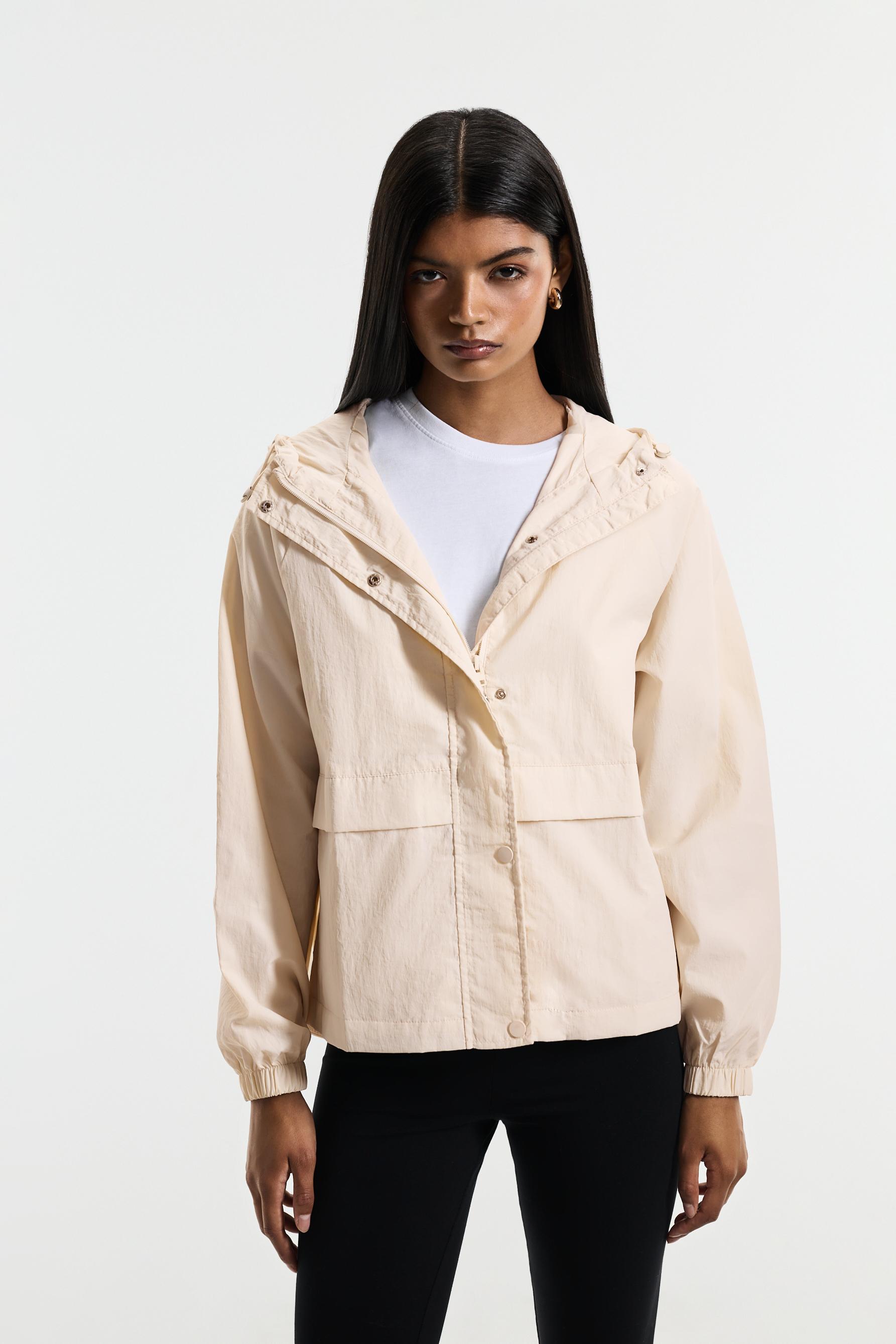 Cropped hooded windbreaker — ECRU