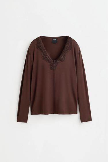 Long lace pyjamas — BROWN 2