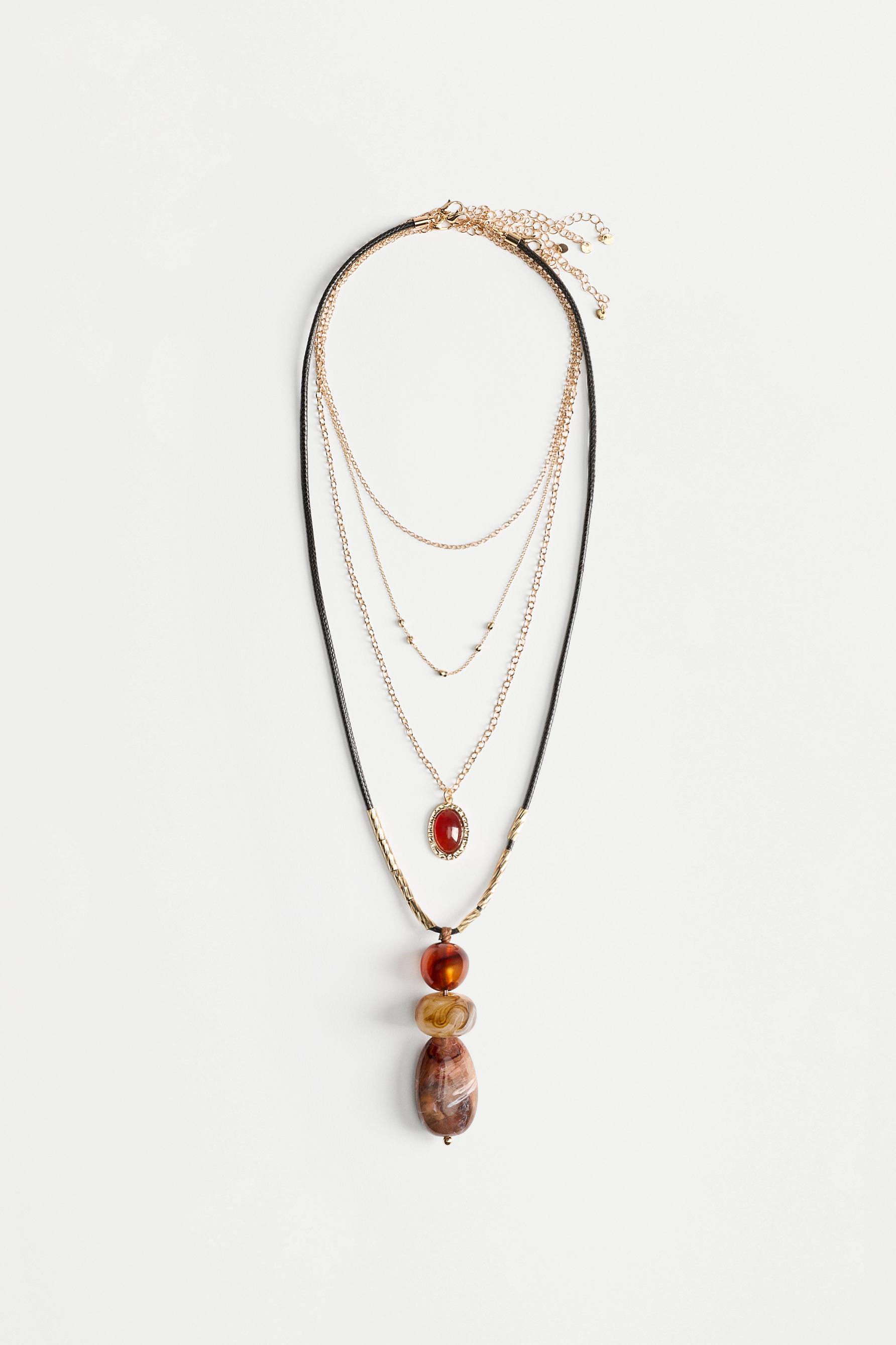 Layered stone necklace — BROWN TONES