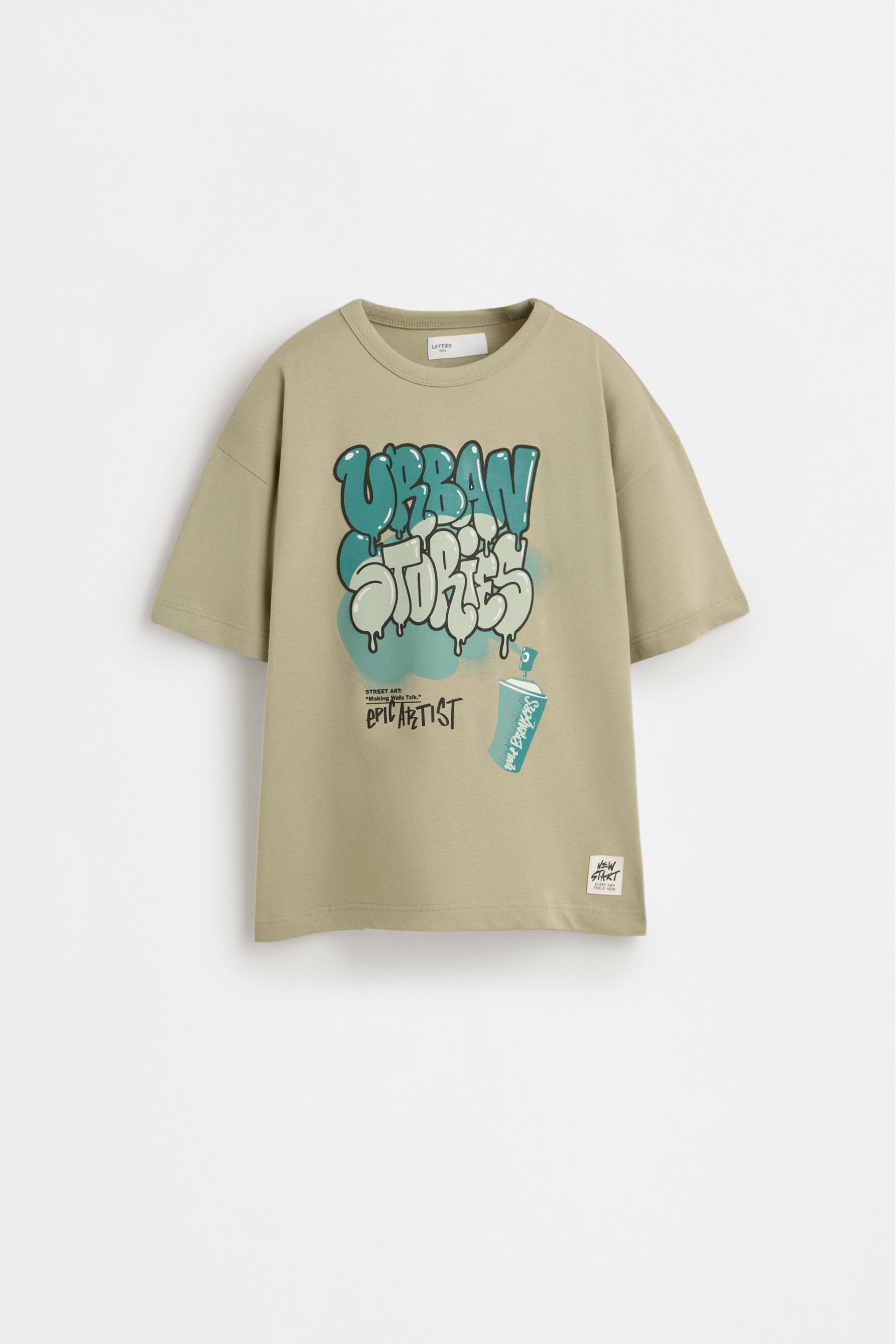 Graffiti print T-shirt — PALE KHAKI