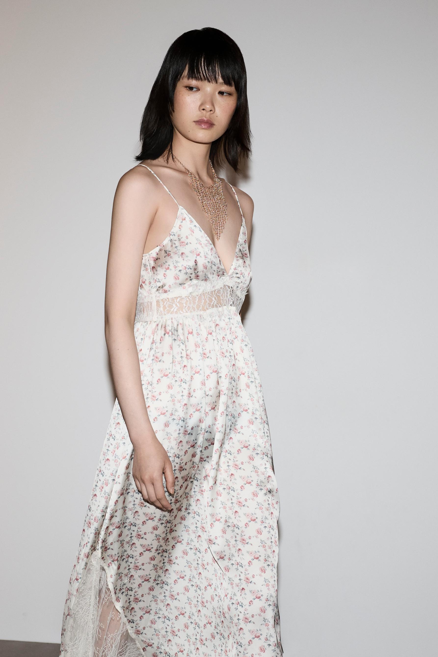 Printed lace midi dress — PINK/WHITE