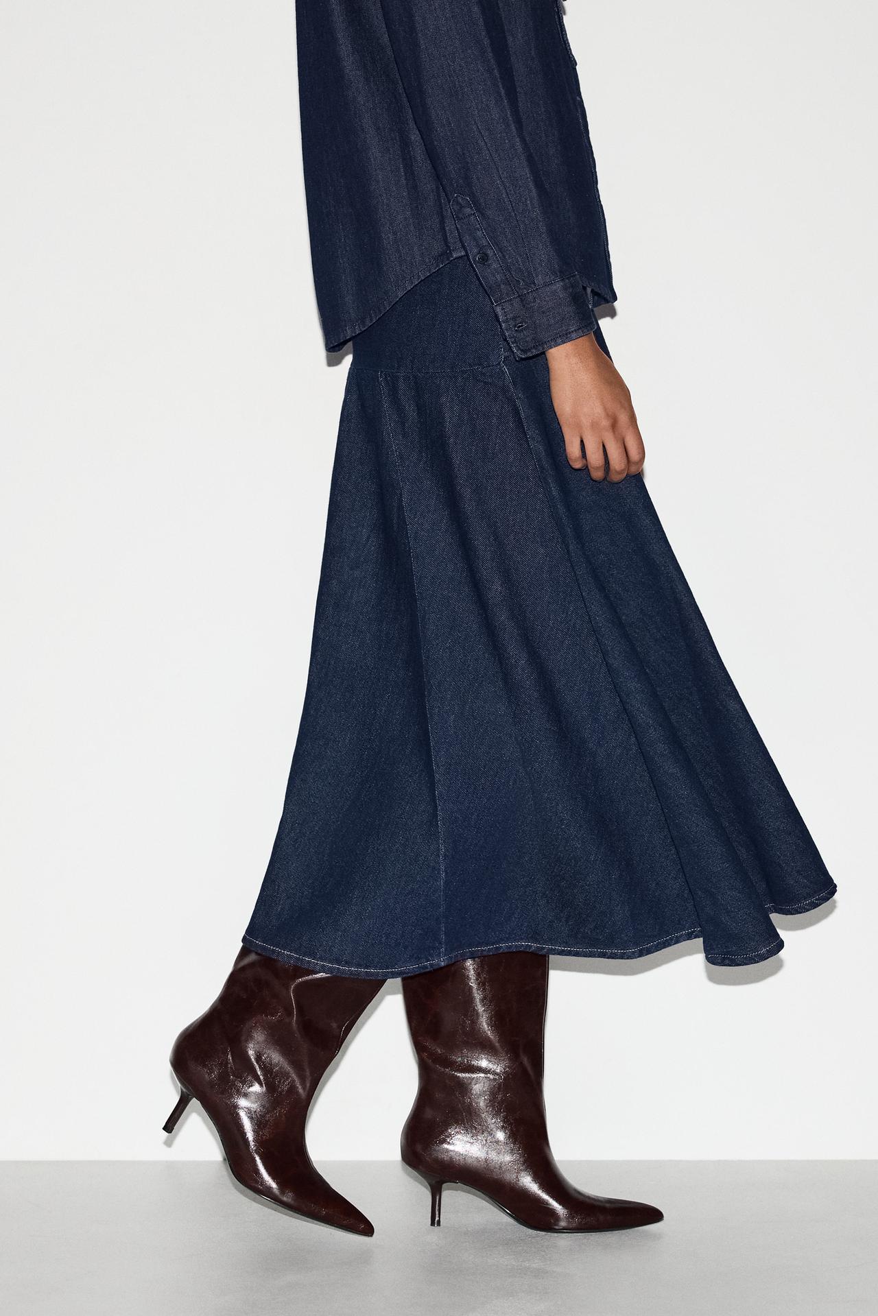A-line midi denim skirt — NAVY