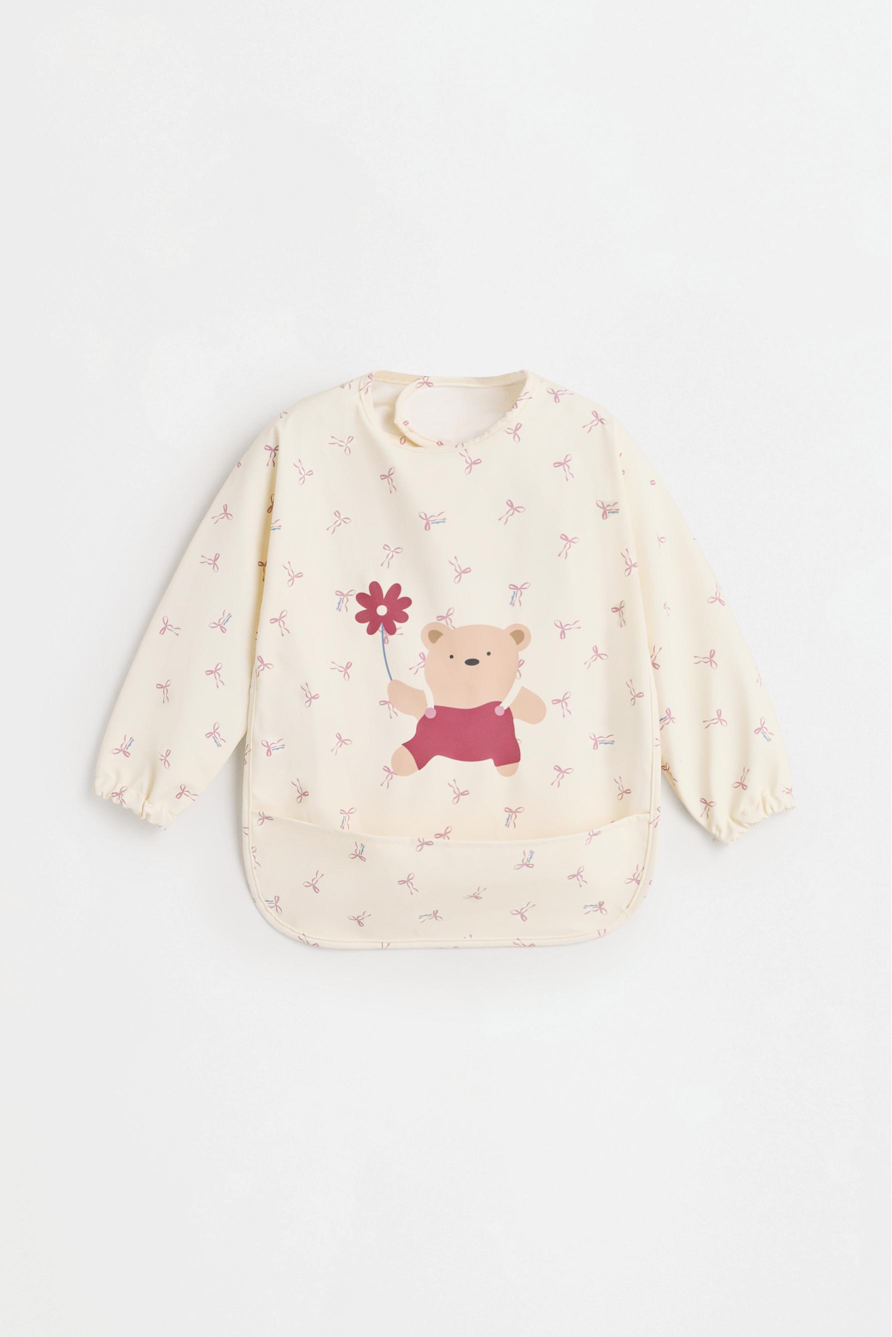 Bear print long sleeve bib — BEIGE