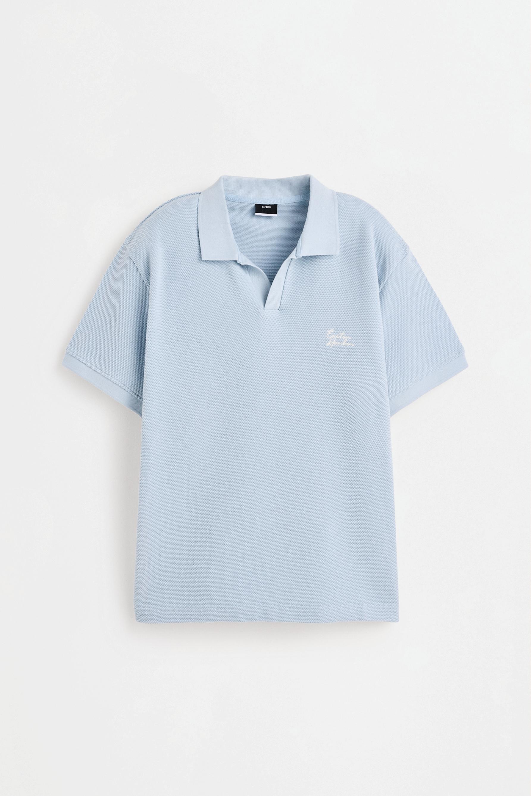 Textured embroidered polo shirt — PASTEL BLUE